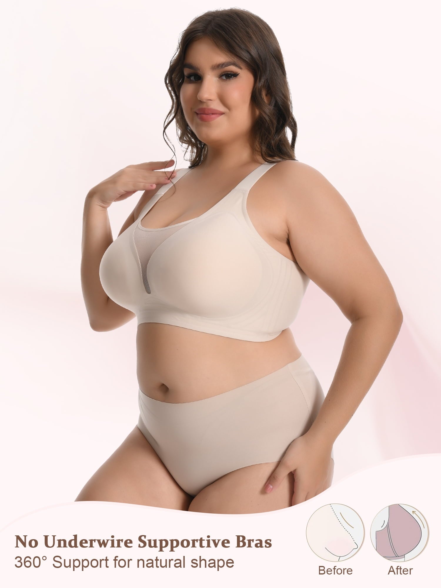 Homlouue Bras for Women Plus Size Push Up Bra Wireless with Support Bras for Women Full Coverage and Lift Deep V Mesh (Nude 5XL)