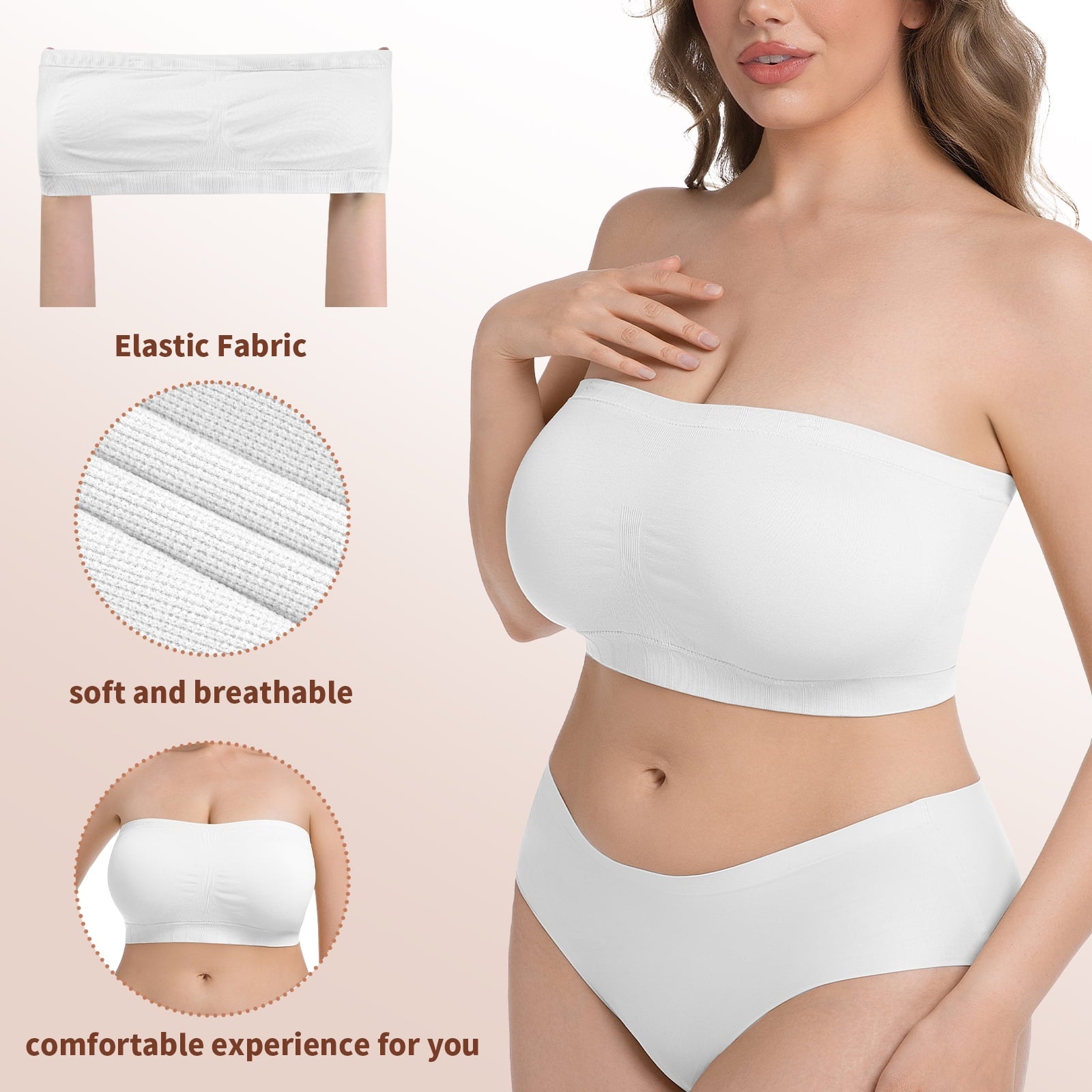 Homlouue Plus Size Strapless Bras for Women,Seamless Non-Slip Comfort Wireless Bandeau Bralette, Free Bra Straps(Black and White,4XL,2 Pcs)