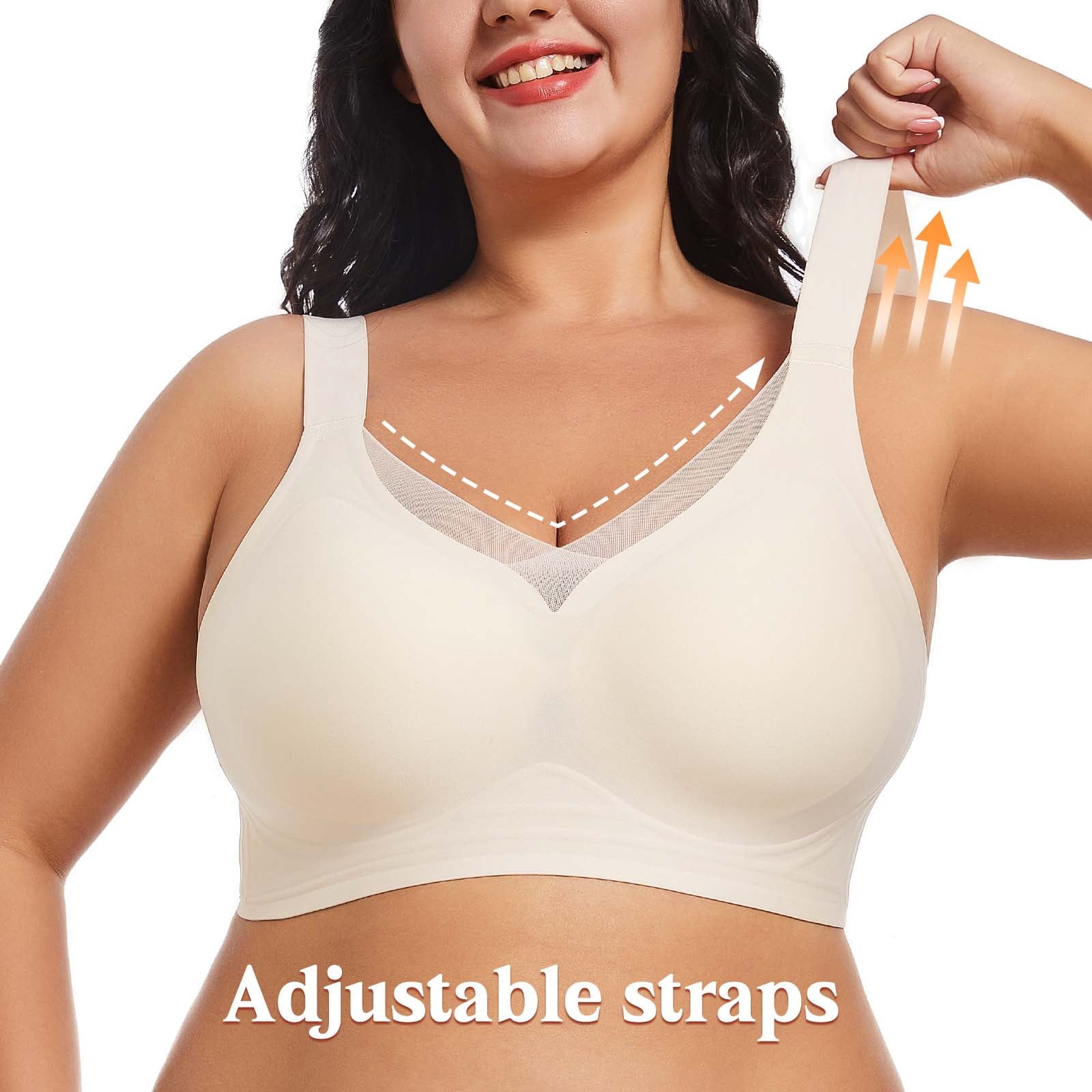 Homlouue Plus Size Bras for Women Sleep Soft Everyday Bra Deep V Mesh Nude Full Coverage Wirefree Bra 2XL