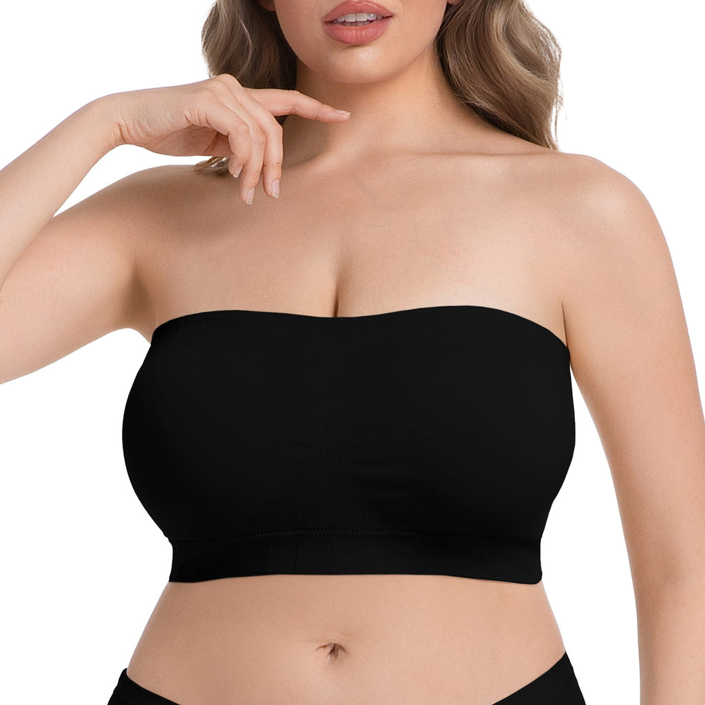 Homlouue Plus Size Strapless Bras for Women,Seamless Non-Slip Comfort Wireless Bandeau Bralette, Free Bra Straps(Black,3XL,2 Pcs)
