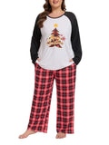 Homlouue Plus Size Christmas Pajamas for Women Two Piece Set Soft Holiday Sleepwear with Pockets Long Sleeve Red Tree Print Top and Plaid Pants 1X
