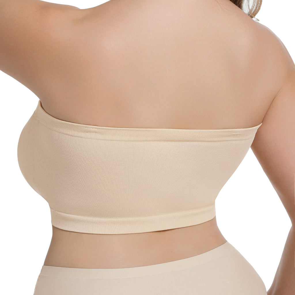 Homlouue Plus Size Strapless Bras for Women,Seamless Non-Slip Comfort Wireless Bandeau Bralette, Free Bra Straps(Black and Beige,XL,2 Pcs)