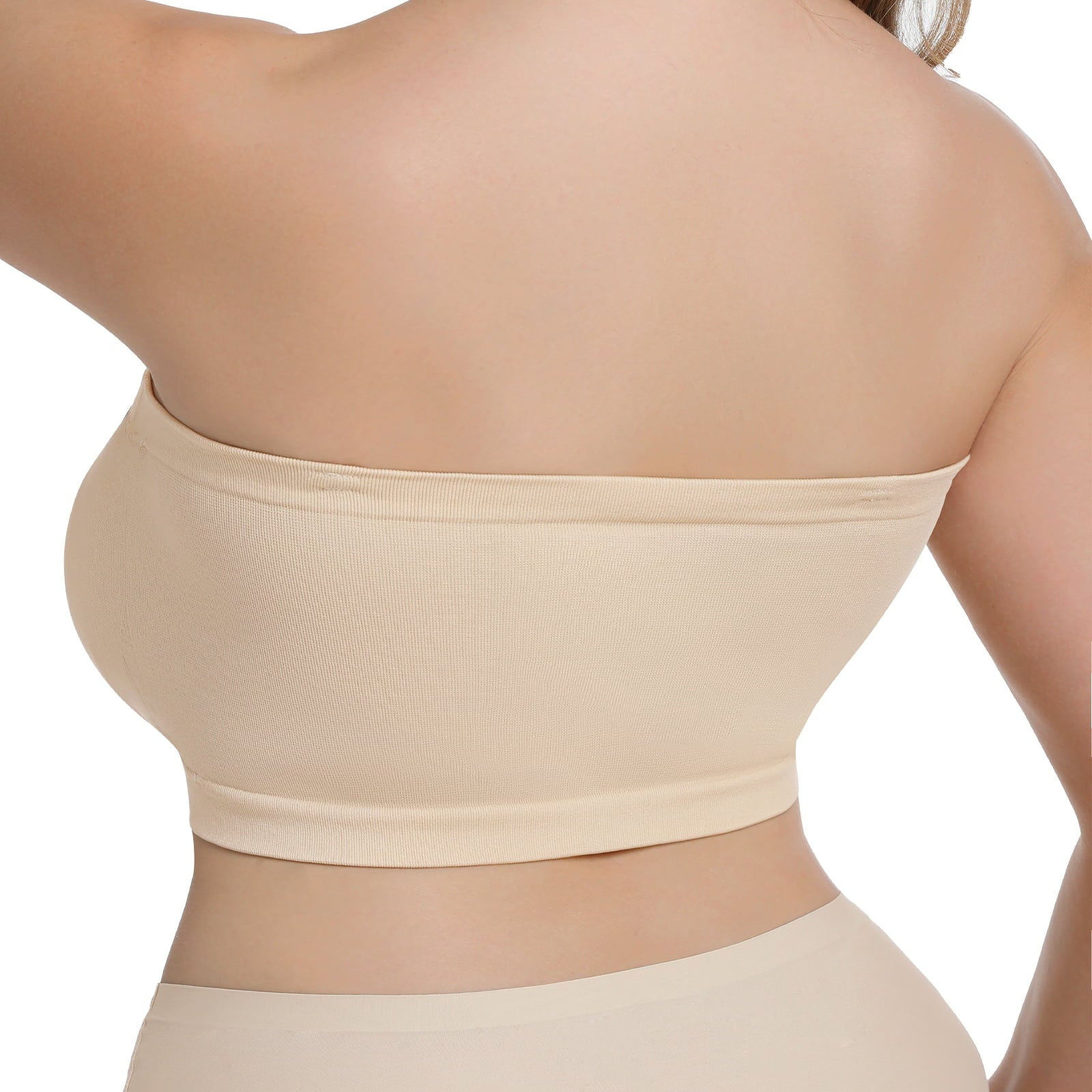 Homlouue Plus Size Strapless Bras for Women,Seamless Non-Slip Comfort Wireless Bandeau Bralette, Free Bra Straps(Black and Beige,XL,2 Pcs)