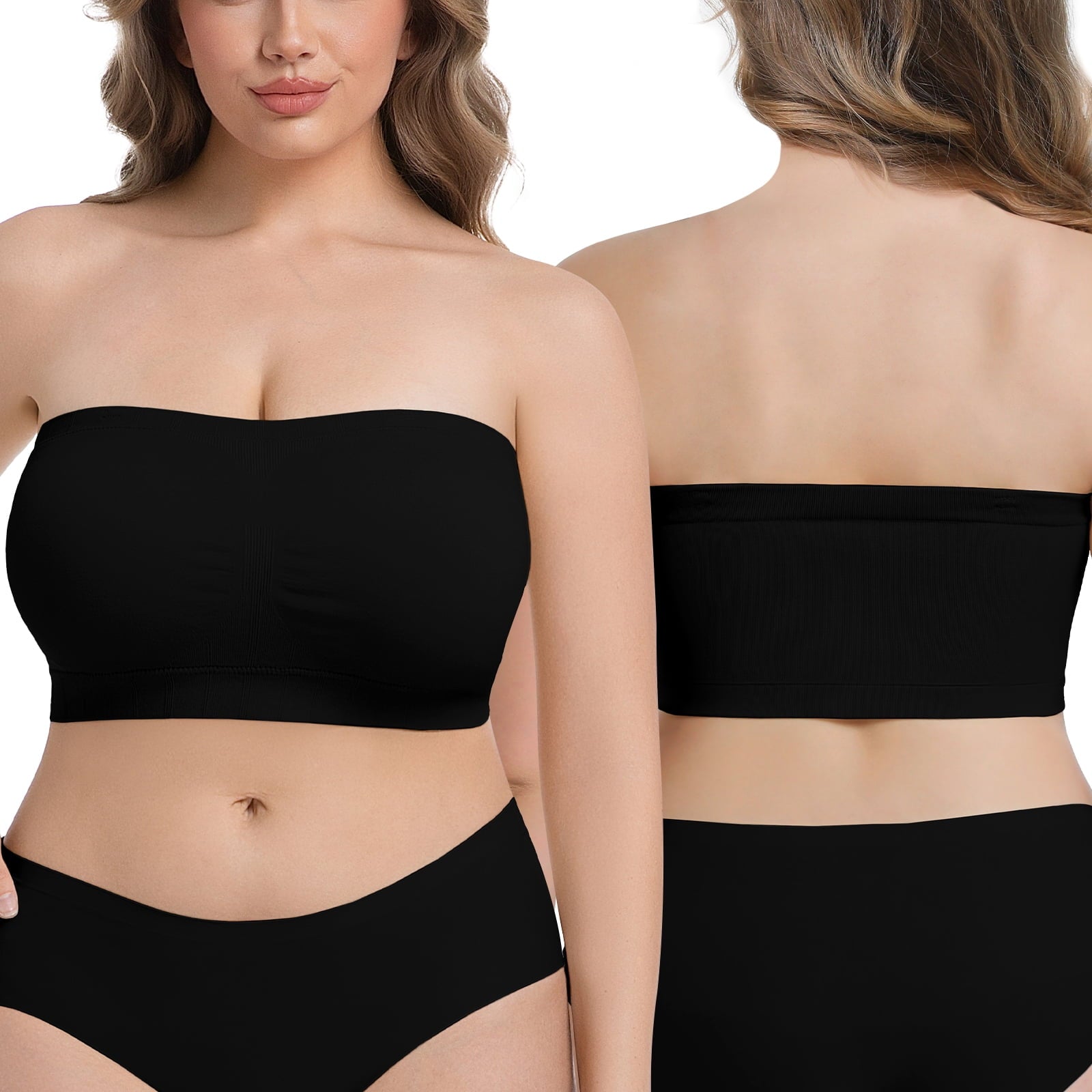 Homlouue Plus Size Strapless Bras for Women,Seamless Non-Slip Comfort Wireless Bandeau Bralette, Free Bra Straps(Black,3XL,2 Pcs)