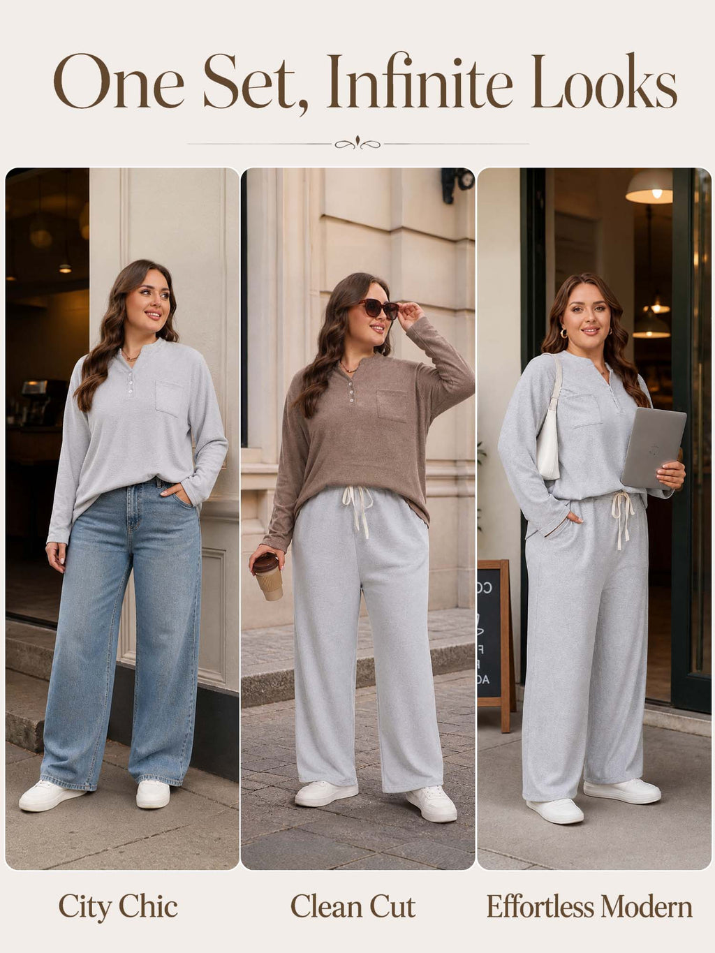 Homlouue Plus Size Lounge Sets for Women 2 Piece Outfit Henley Top Soft Pajamas with Pockets,Comfort Sleepwear for Home or Outdoors(3XL Gray)