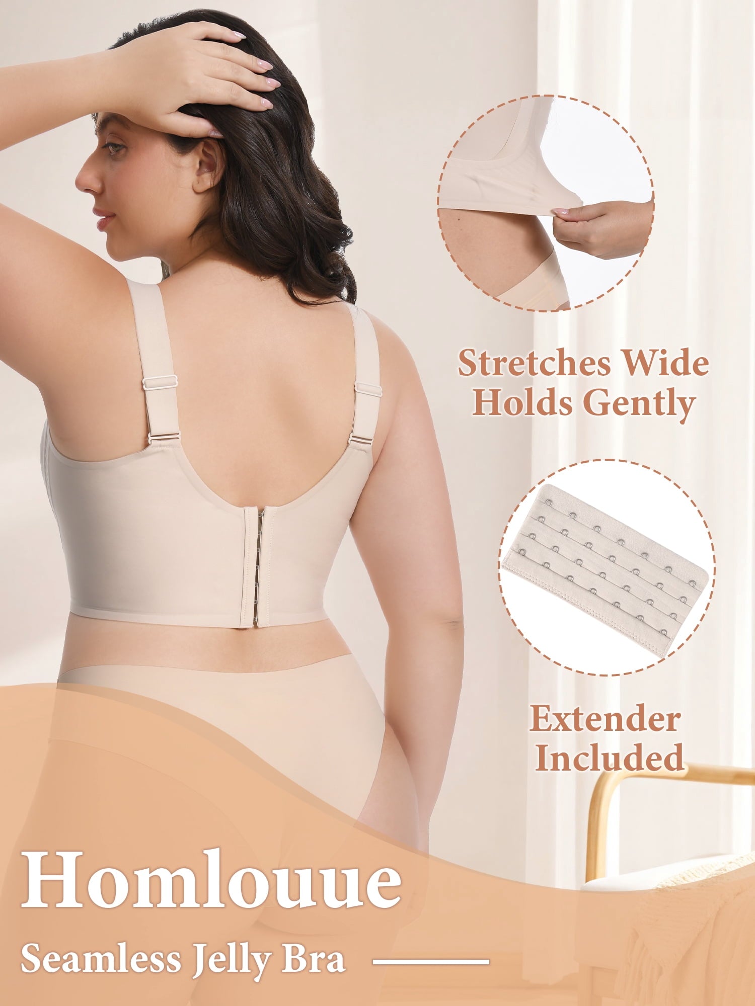 Homlouue Plus Size Wireless Bras for Women No Underwire,Jelly Bra with Support and Lift Comfortable Full Coverage Push Up Bras,5XL Nude