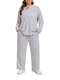 Homlouue Plus Size Lounge Sets for Women 2 Piece Outfit Henley Top Soft Pajamas with Pockets,Comfort Sleepwear for Home or Outdoors(3XL Gray)