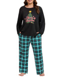 Homlouue Plus Size Christmas Pajamas Soft Long Sleeve Lounge Sets for Women Green Tree and Plaid Pants Winter Sleepwear with Pockets 2X
