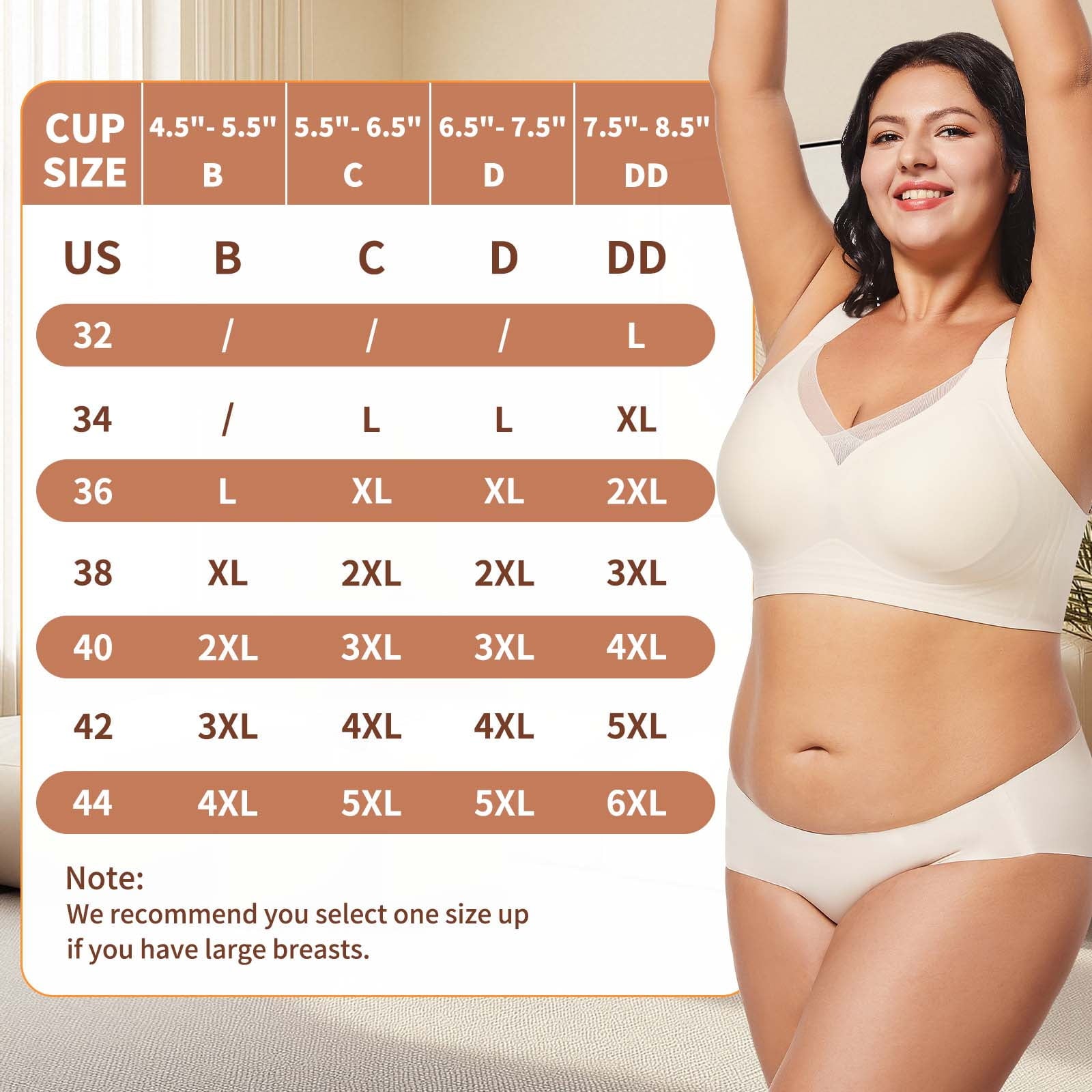 Homlouue Plus Size Bras for Women Sleep Soft Everyday Bra Deep V Mesh Nude Full Coverage Wirefree Bra L