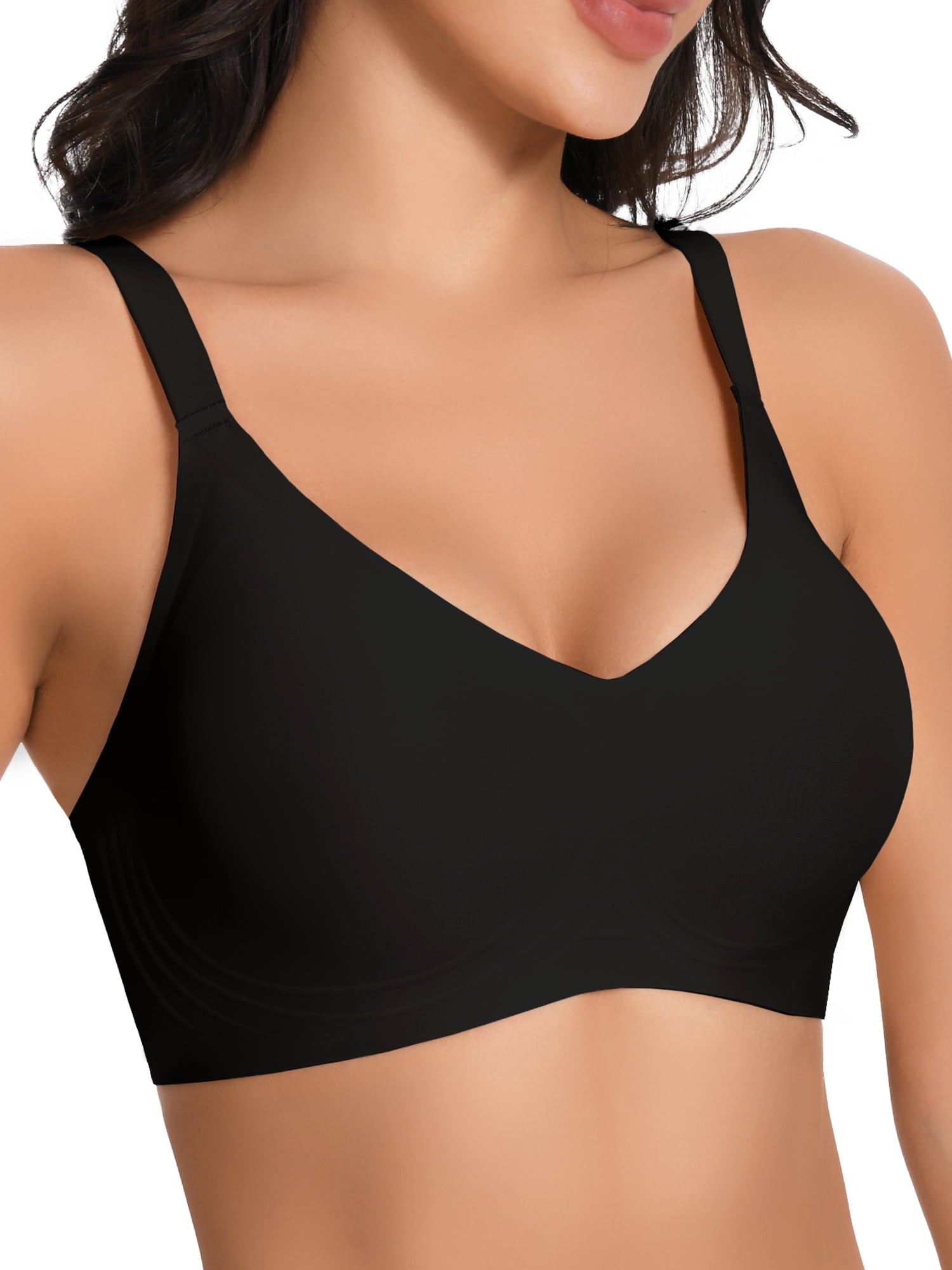 Homlouue Wireless Bras for Women Push Up Deep V Sleep Soft Bra Black Full Coverage Everyday Bra 3XL
