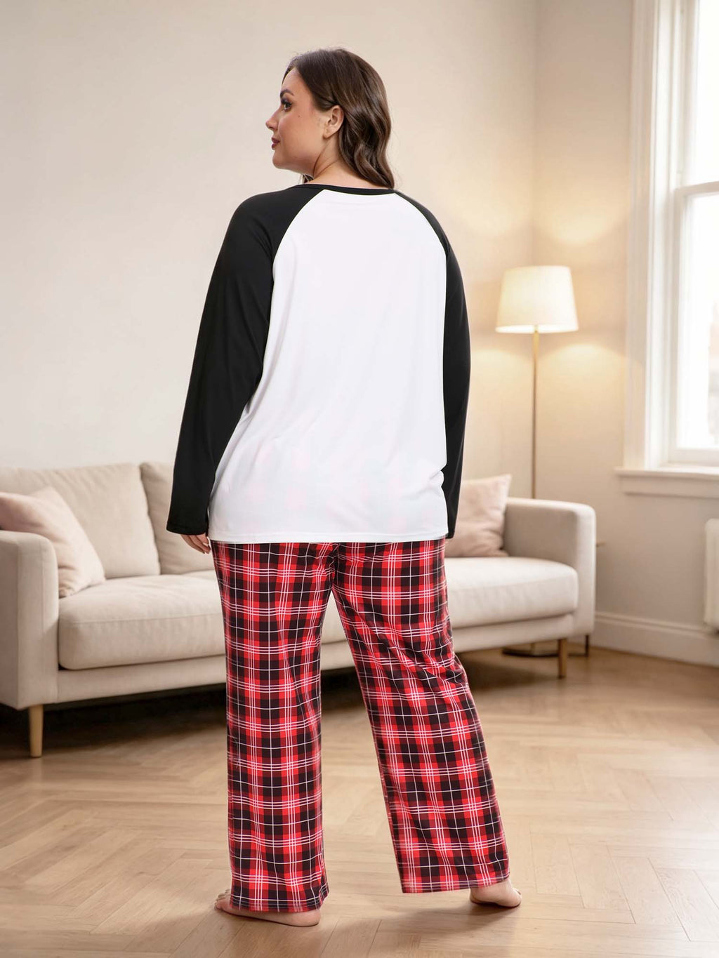 Homlouue Plus Size Christmas Pajamas for Women Two Piece Set Soft Holiday Sleepwear with Pockets Long Sleeve Red Tree Print Top and Plaid Pants 1X