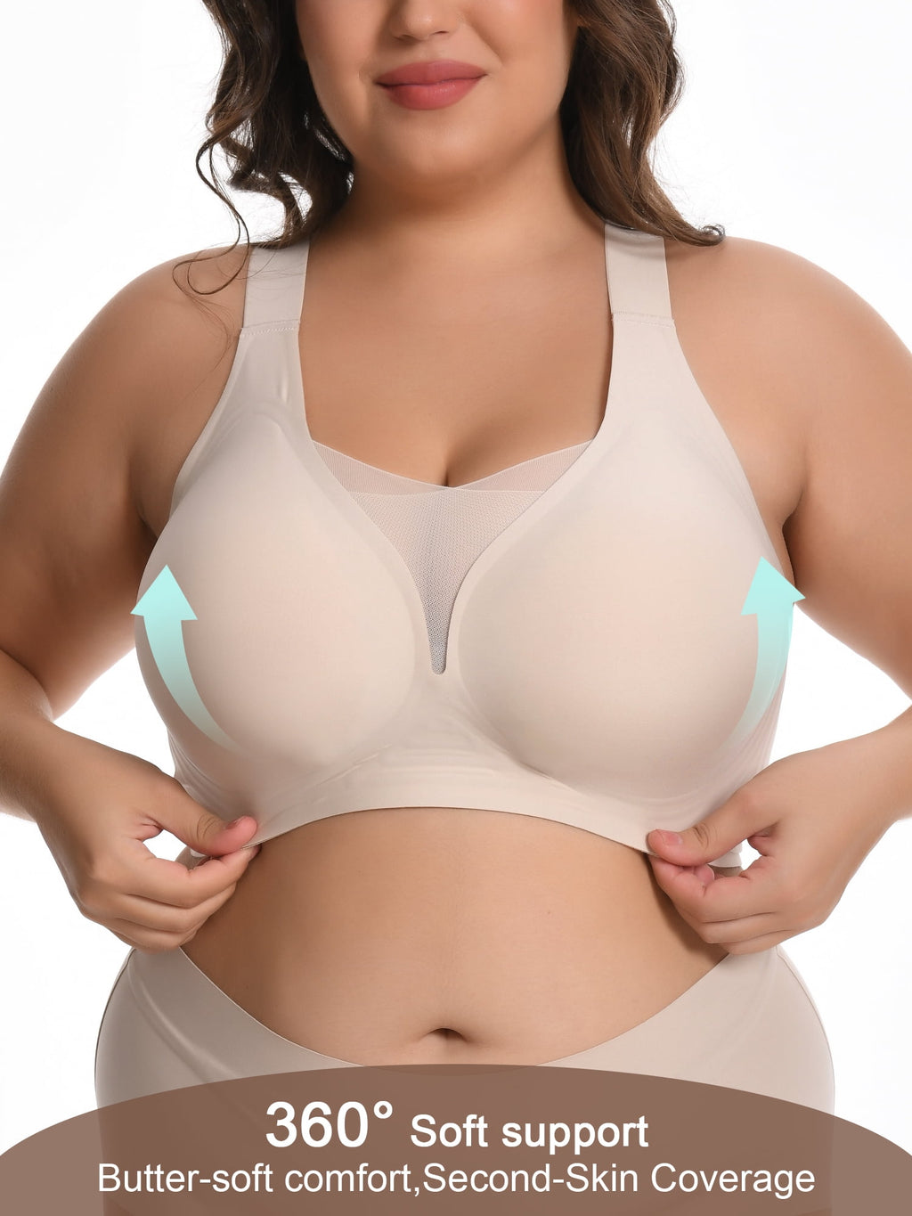 Homlouue Bras for Women Push Up Plus Size Wireless bras Full Coverage Comfortable Deep V Double Mesh Everyday Bra (Nude 2XL)