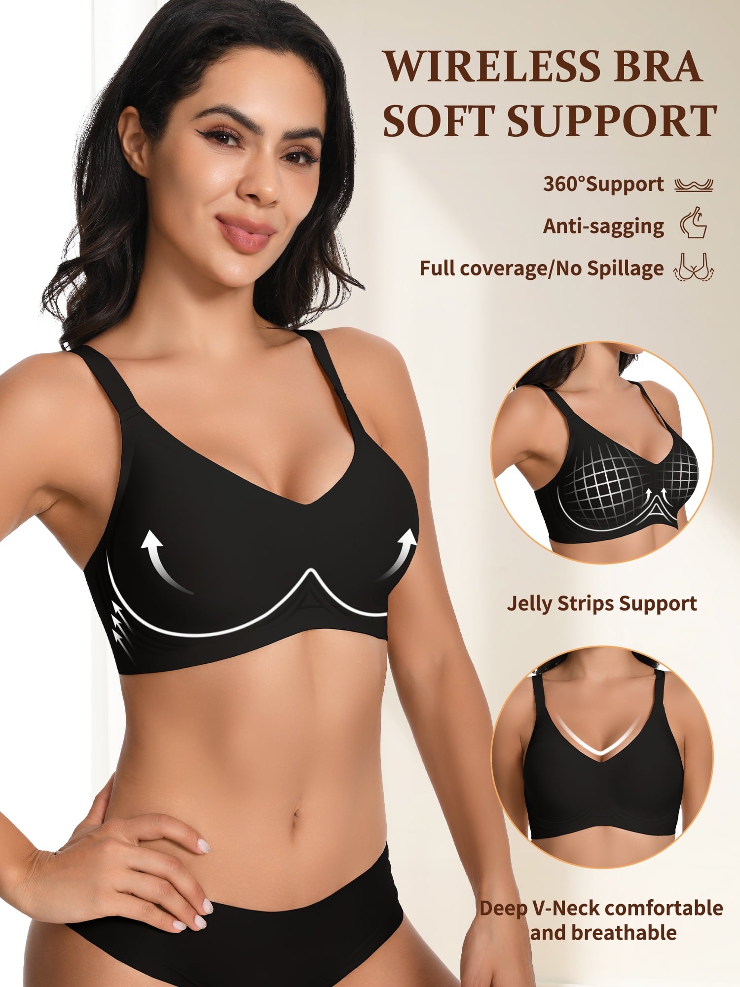 Homlouue Wireless Bras for Women Push Up Deep V Sleep Soft Bra Black Full Coverage Everyday Bra XL