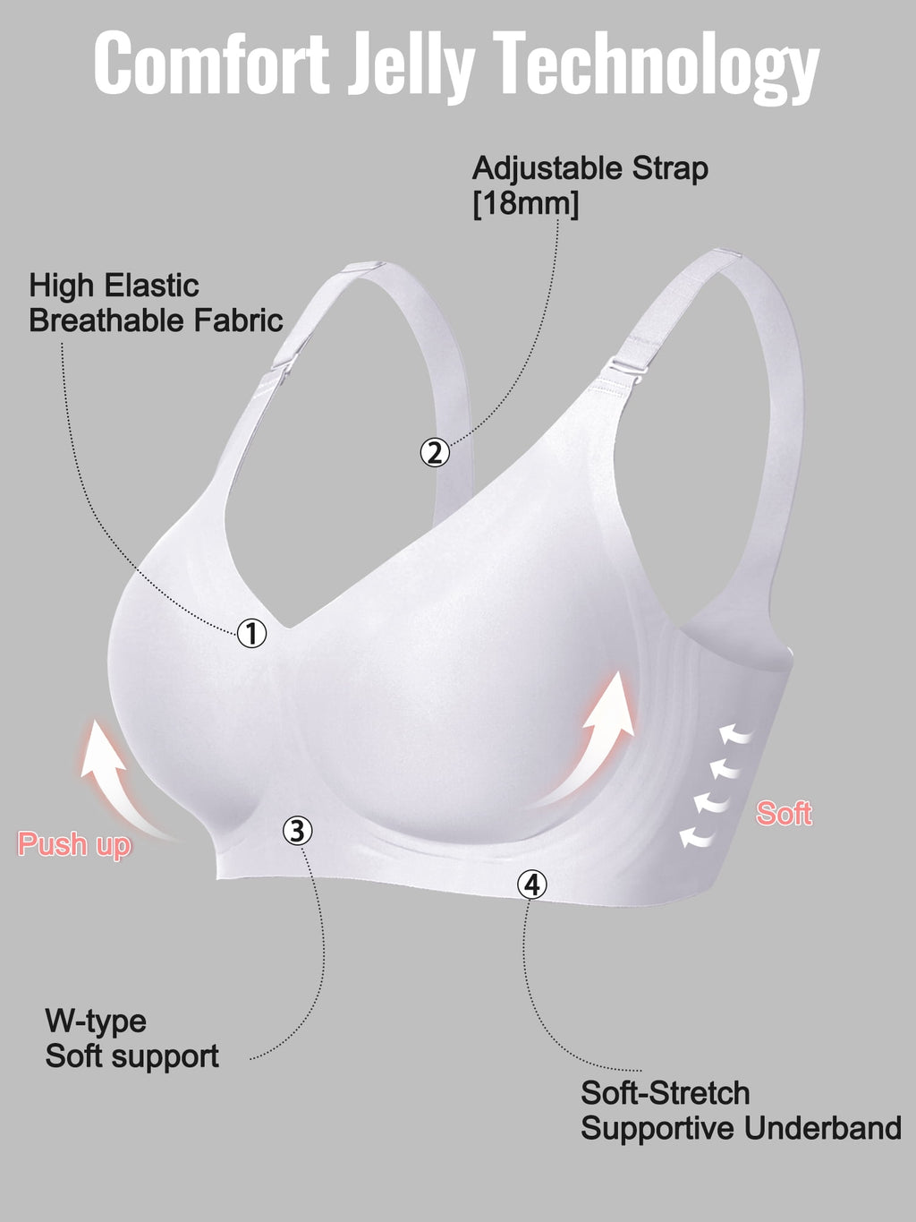 Homlouue Wireless Bras for Women Push Up Deep V Sleep Soft Bra White Full Coverage Everyday Bra L