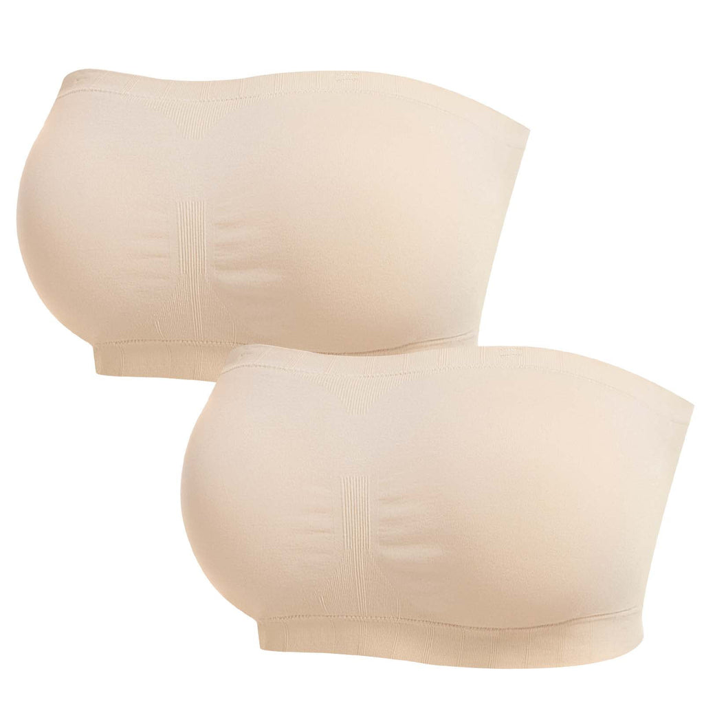 Homlouue Plus Size Strapless Bras for Women,Seamless Non-Slip Comfort Wireless Bandeau Bralette, Free Bra Straps(Beige,L,2 Pcs)