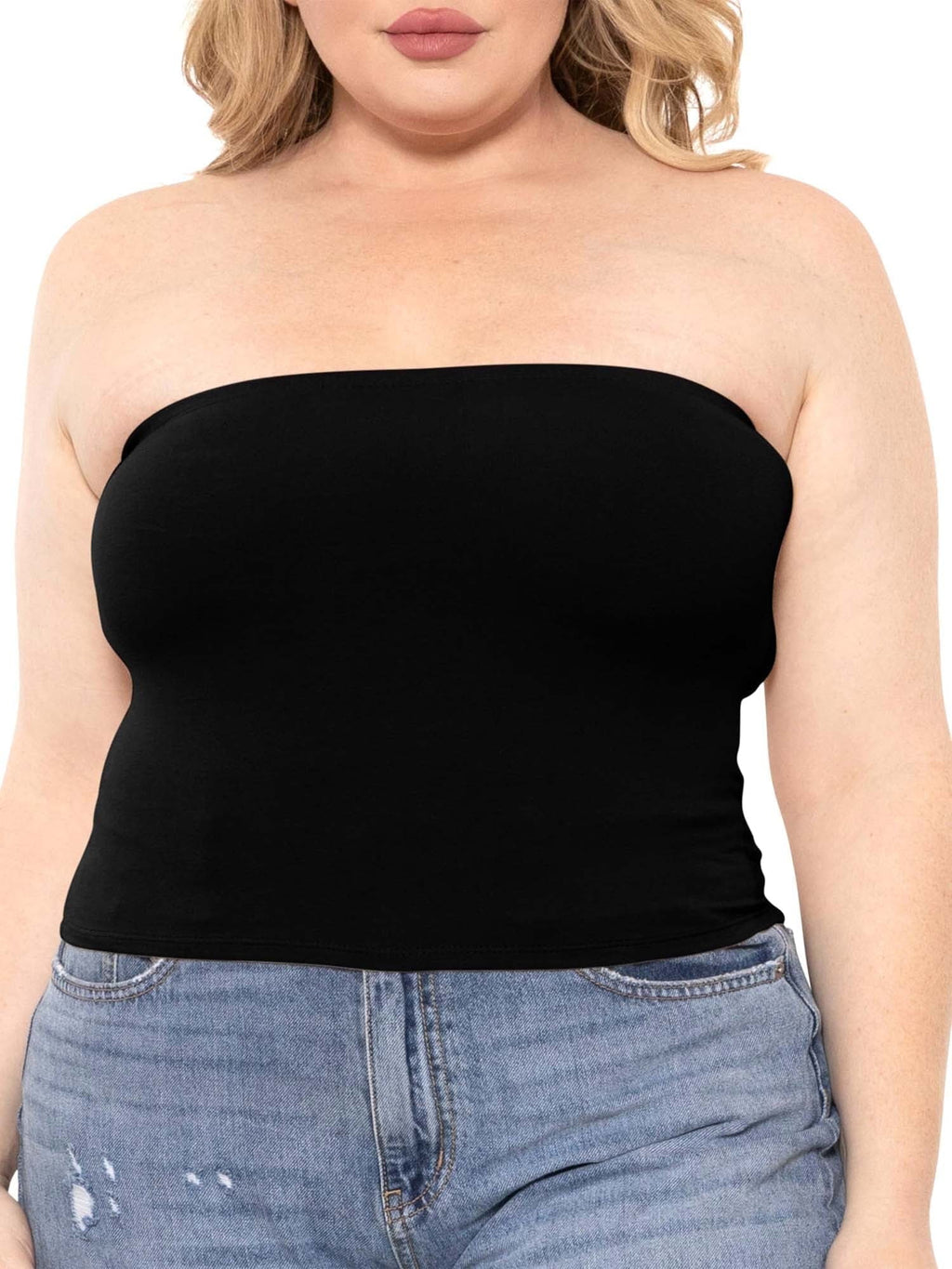 Homlouue Plus Size Tube Tops for Women Crop Tank Top Basic Going Out Top Strapless 2 Pack White and Black L