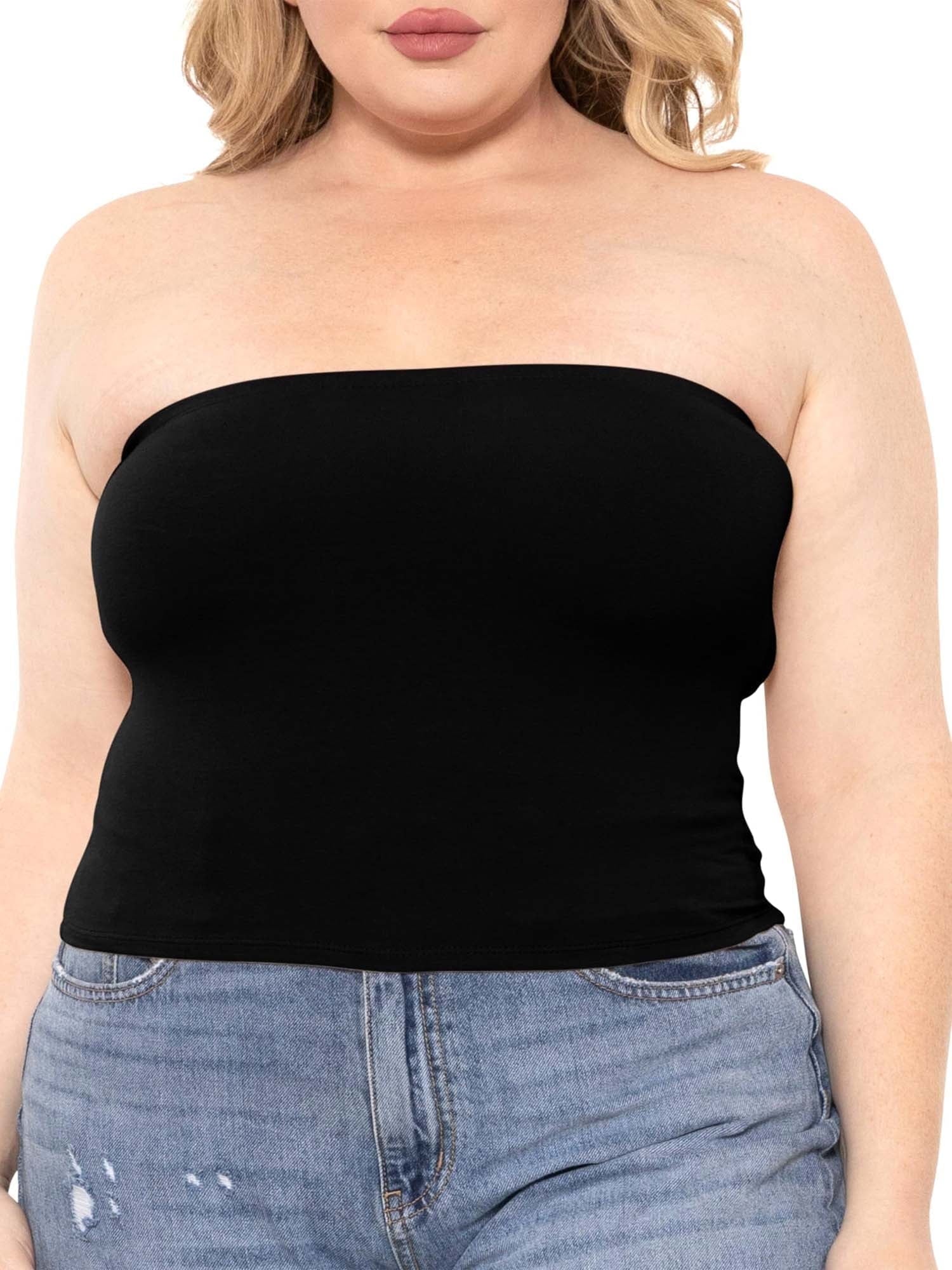 Homlouue Plus Size Tube Tops for Women Crop Tank Top Basic Going Out Top Strapless 2 Pack White and Black L