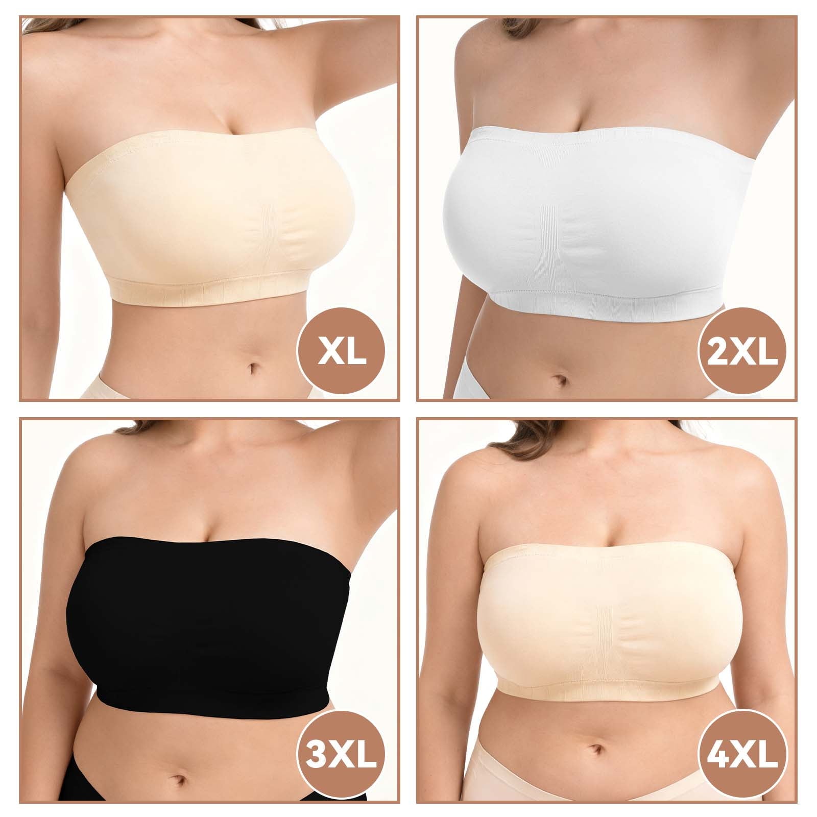 Homlouue Plus Size Strapless Bras for Women,Seamless Non-Slip Comfort Wireless Bandeau Bralette, Free Bra Straps(Black and Beige,L,2 Pcs)