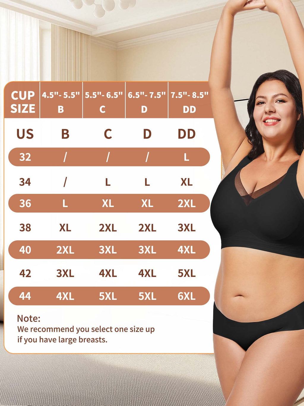 Homlouue Plus Size Bras for Women Sleep Soft Everyday Bra Deep V Mesh Black Full Coverage Wirefree Bra L