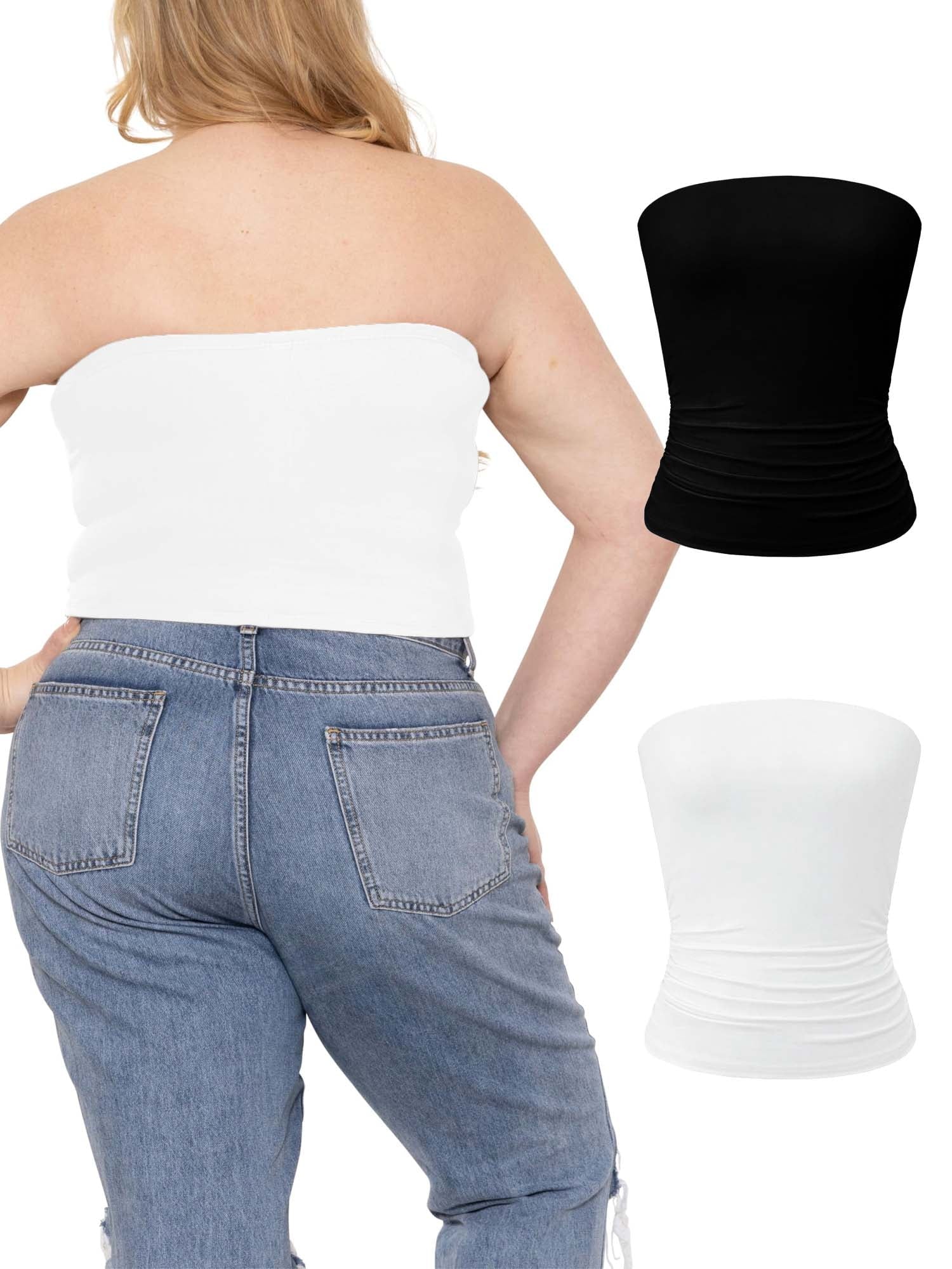 Homlouue Plus Size Tube Tops for Women Crop Tank Top Basic White Black Going Out Top Strapless 2 pack M