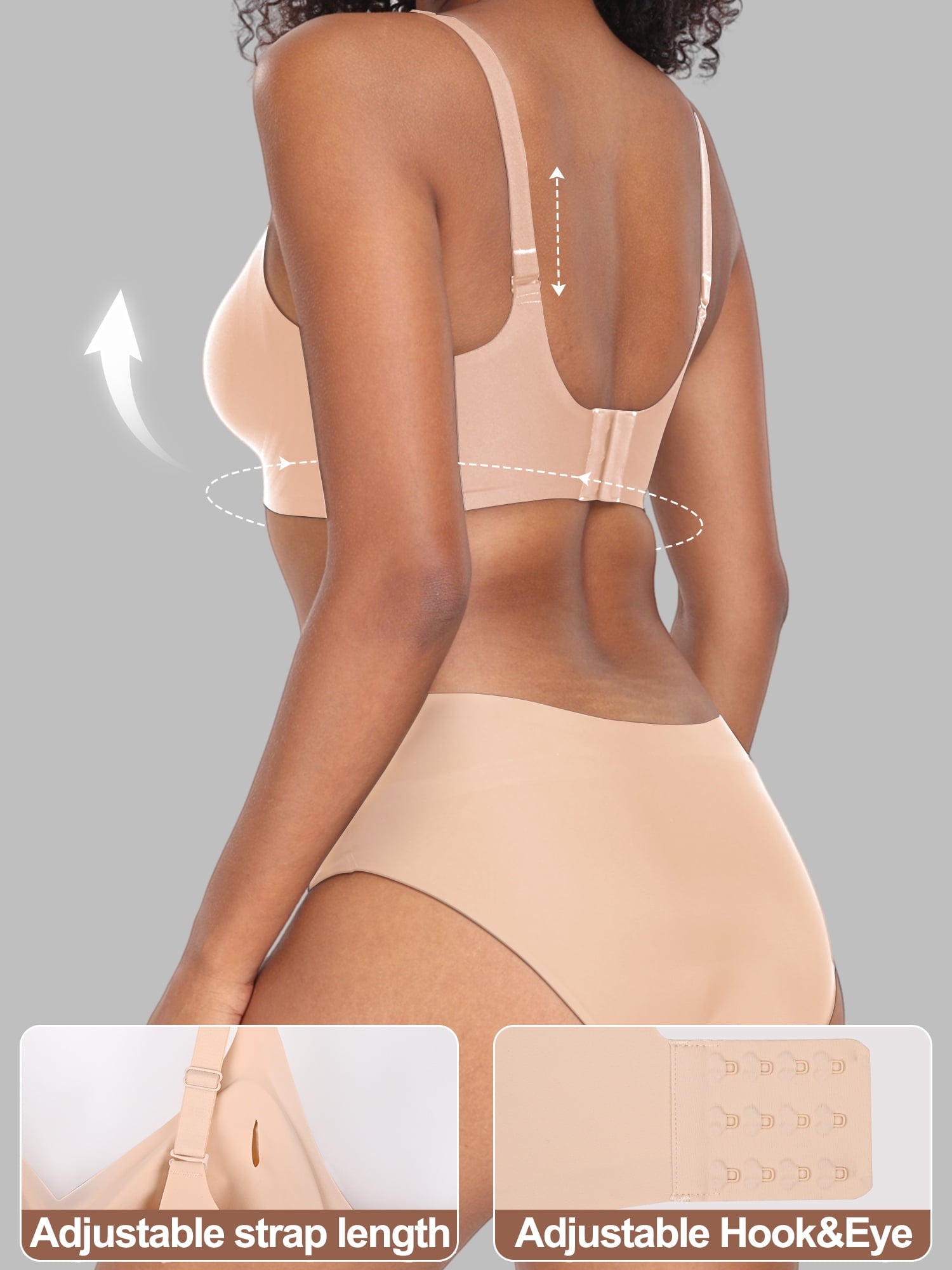 Homlouue Wireless Bras for Women Push Up Deep V Sleep Soft Bra Nude Full Coverage Everyday Bra 2XL