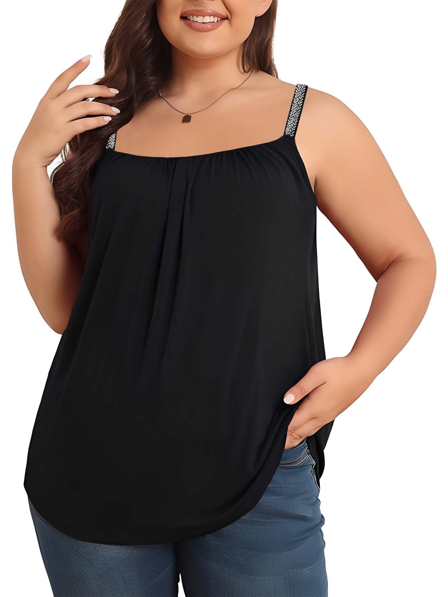 Homlouue Plus Size Tank Tops for Women Loose Fit Sleeveless Black Summer Tanks 2XL