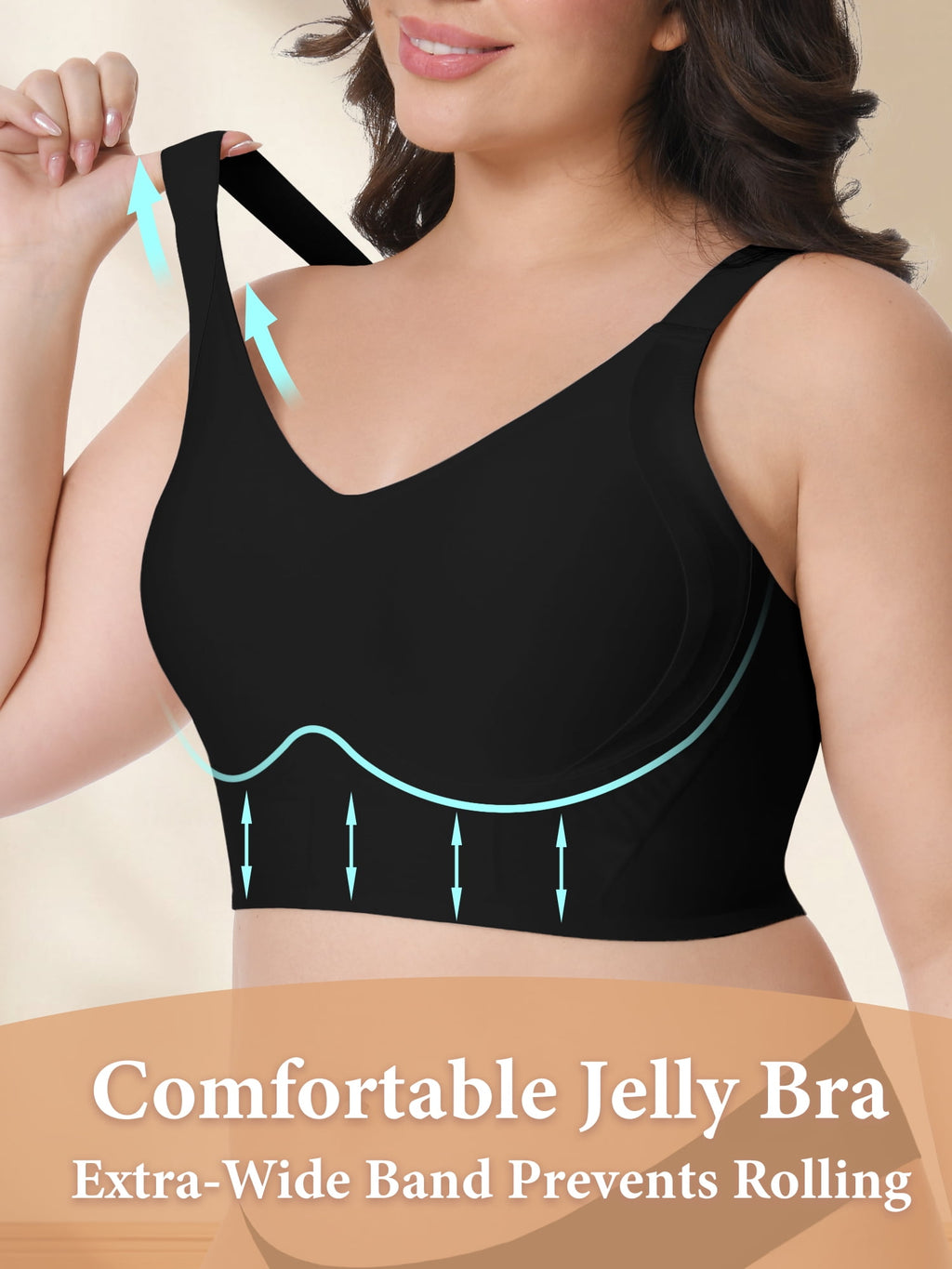 Homlouue Plus Size Wireless Bras for Women No Underwire,Jelly Bra with Support and Lift Comfortable Full Coverage Push Up Bras,6XL Blcak