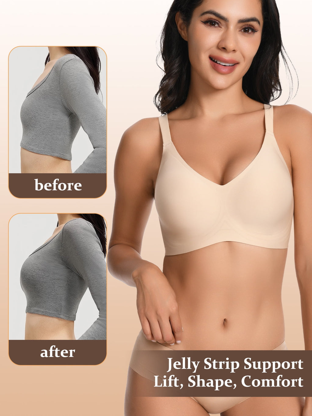 Homlouue Wireless Bras for Women Push Up Deep V Sleep Soft Bra Nude Full Coverage Everyday Bra 3XL