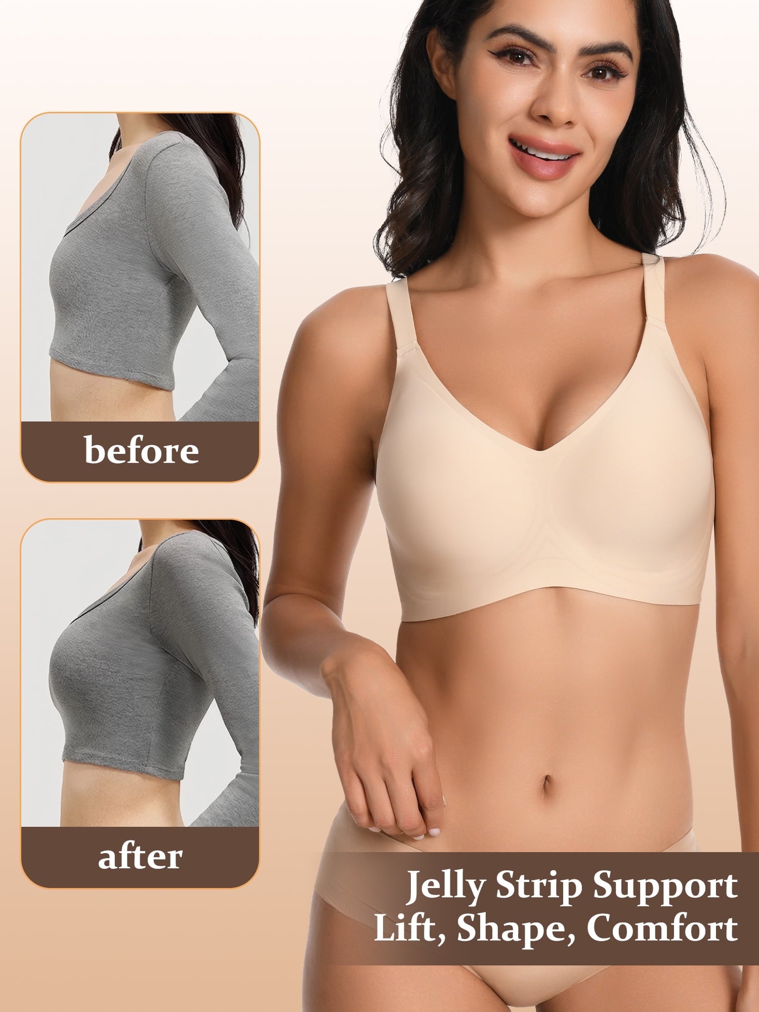 Homlouue Wireless Bras for Women Push Up Deep V Sleep Soft Bra Nude Full Coverage Everyday Bra 3XL