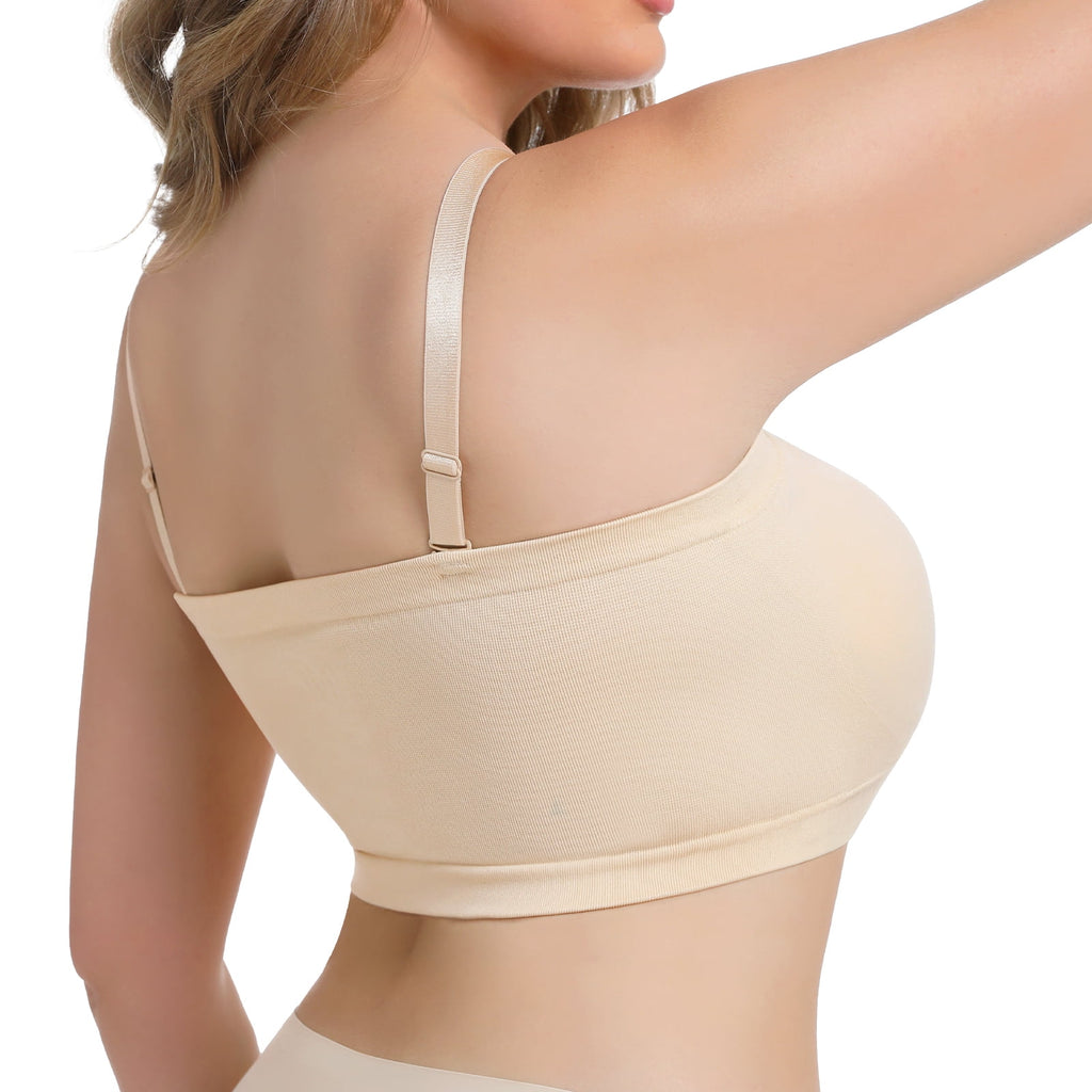 Homlouue Plus Size Strapless Bras for Women,Seamless Non-Slip Comfort Wireless Bandeau Bralette, Free Bra Straps(Beige,2XL,2 Pcs)