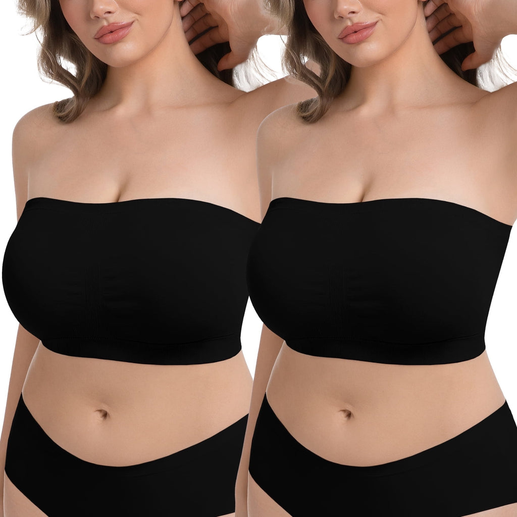 Homlouue Plus Size Strapless Bras for Women,Seamless Non-Slip Comfort Wireless Bandeau Bralette, Free Bra Straps(Black,3XL,2 Pcs)