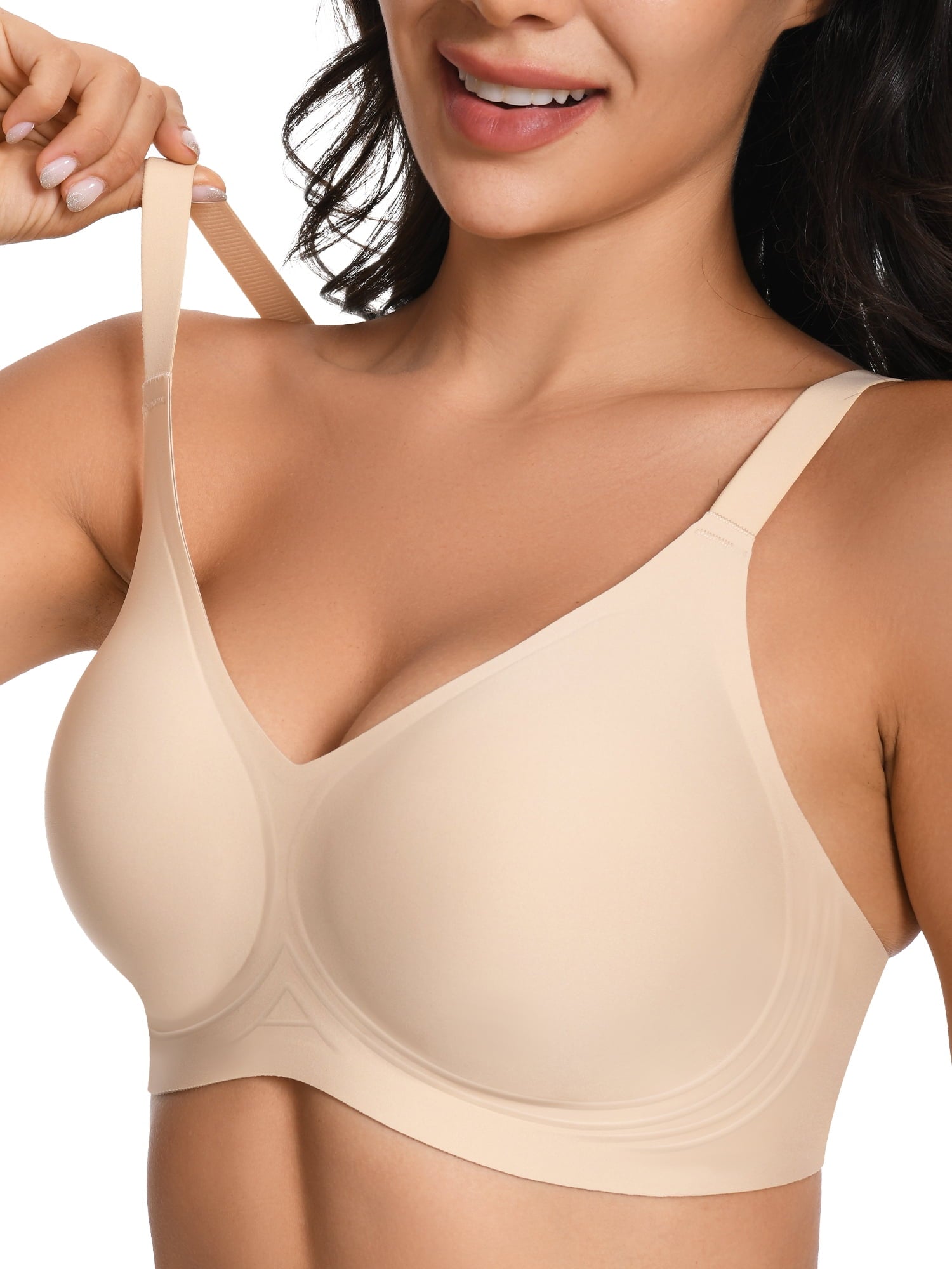 Homlouue Wireless Bras for Women Push Up Deep V Sleep Soft Bra Nude Full Coverage Everyday Bra L