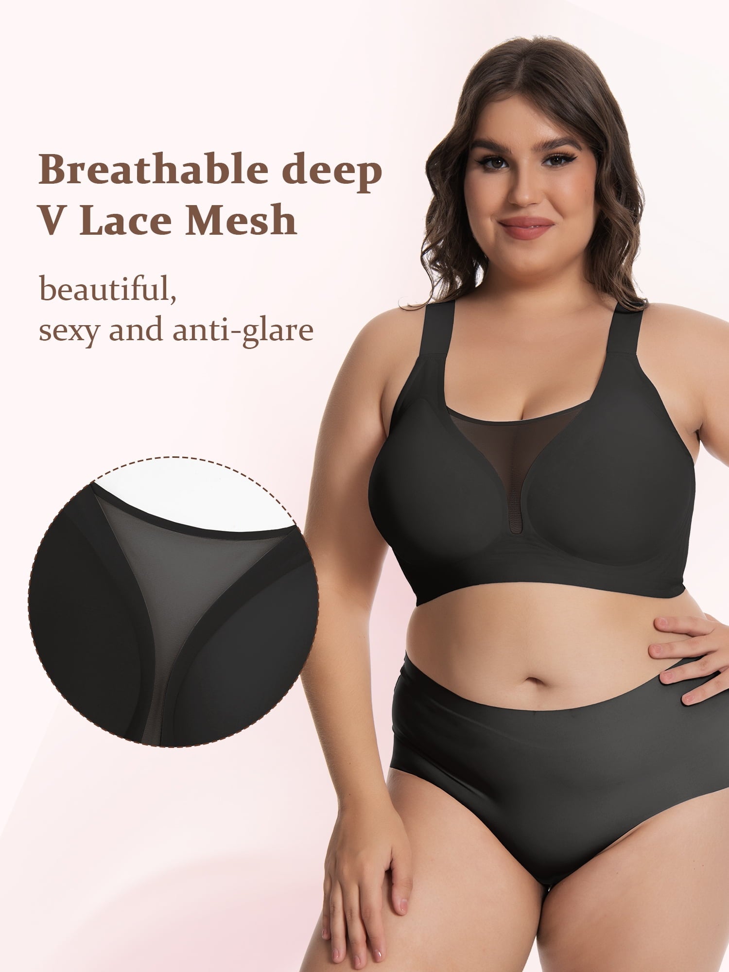 Homlouue Bras for Women Plus Size Push Up Bra Wireless with Support Bras for Women Full Coverage and Lift Deep V Mesh (Black XL)