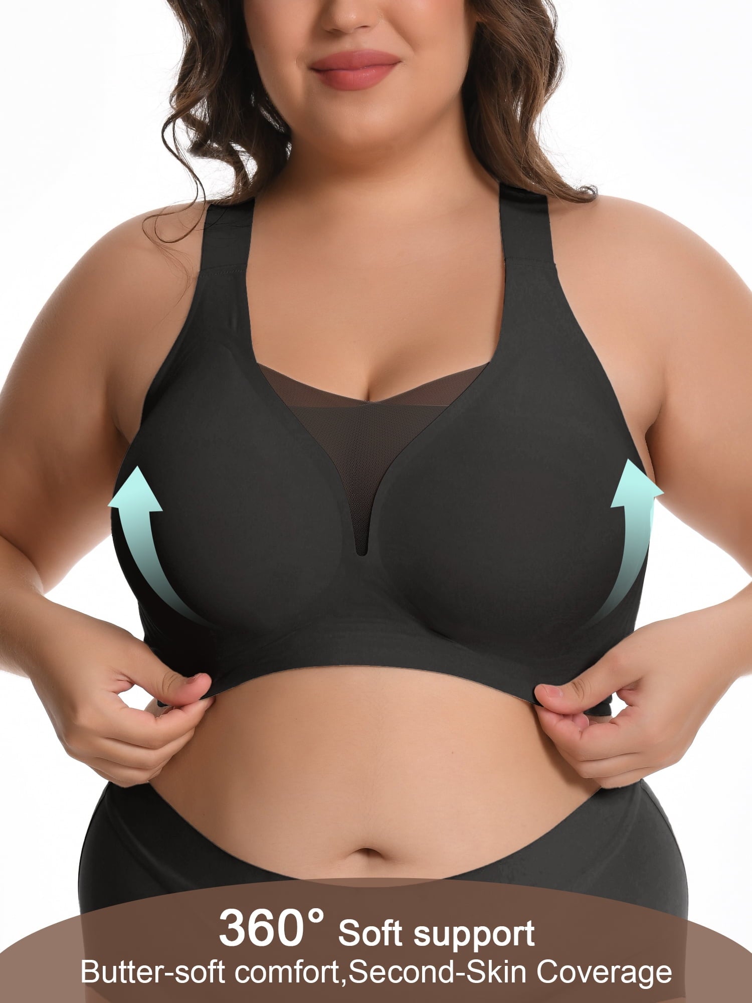 Homlouue Bras for Women Push Up Plus Size Wireless bras Full Coverage Comfortable Deep V Double Mesh Everyday Bra (Black 5XL)