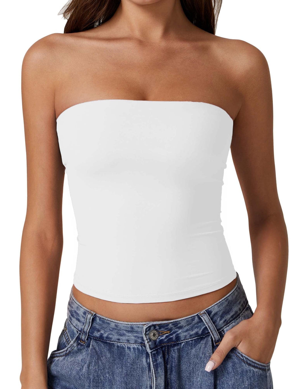 Homlouue Plus Size Tube Tops for Women Crop Tank Top Basic Going Out Top Strapless 2 Pack White Black 2XL