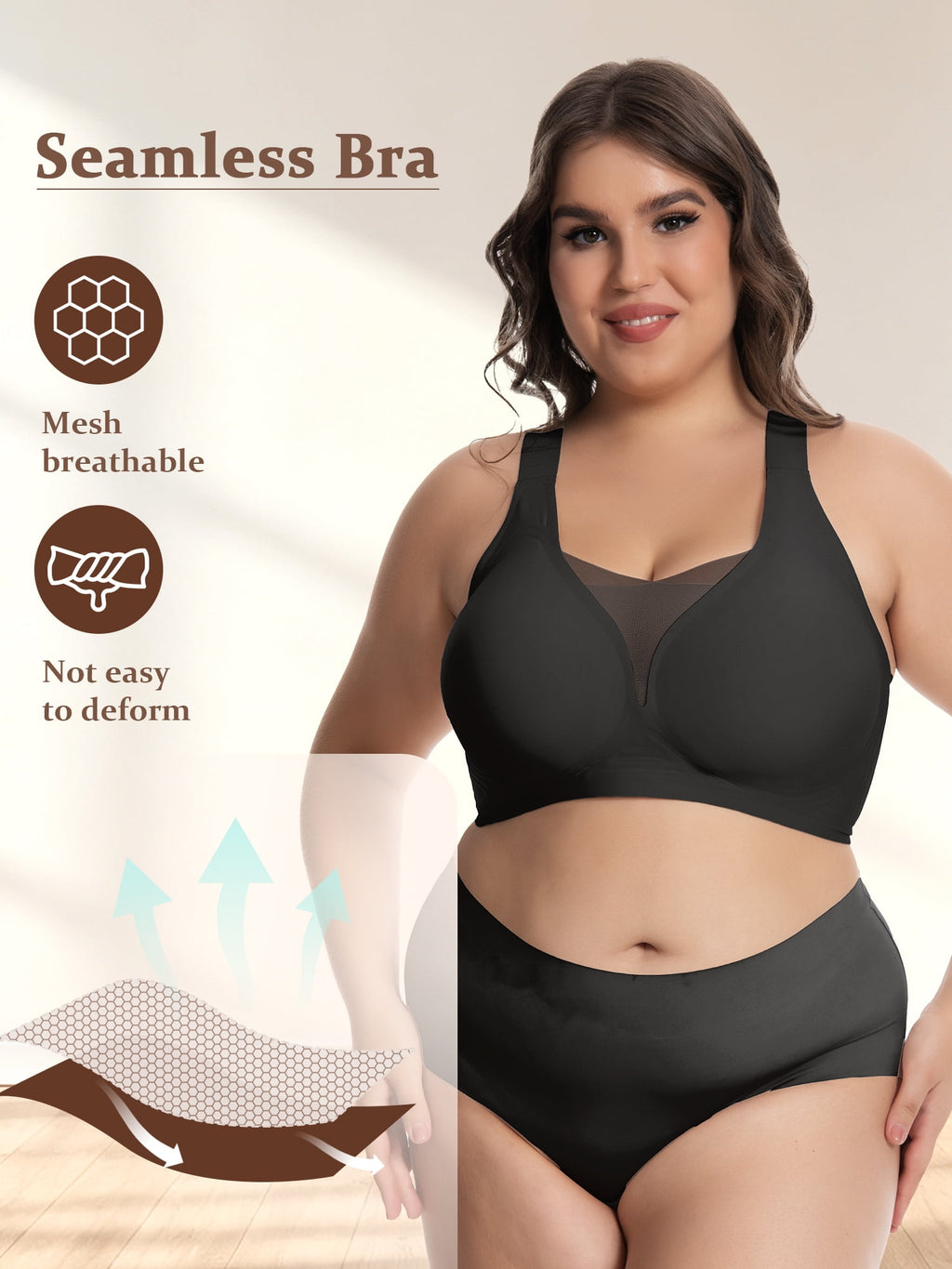 Homlouue Bras for Women Push Up Plus Size Wireless bras Full Coverage Comfortable Deep V Double Mesh Everyday Bra（Black 4XL）