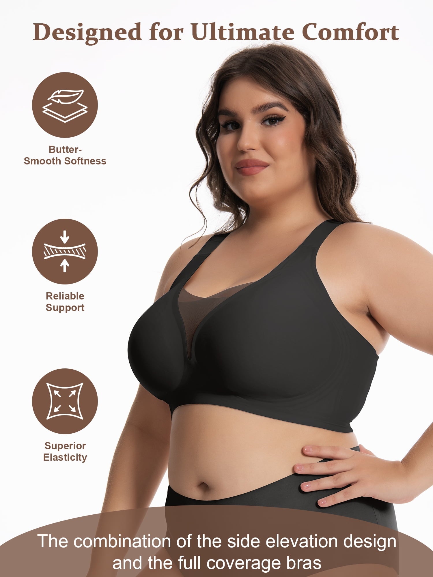 Homlouue Bras for Women Push Up Plus Size Wireless bras Full Coverage Comfortable Deep V Double Mesh Everyday Bra（Black 4XL）