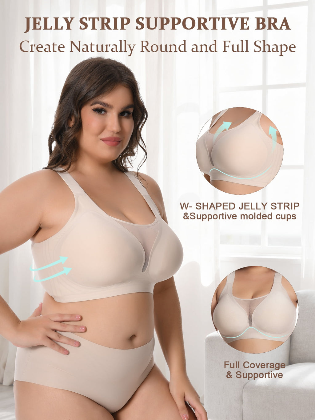 Homlouue Bras for Women Plus Size Push Up Bra Wireless with Support Bras for Women Full Coverage and Lift Deep V Mesh (Nude 3XL)