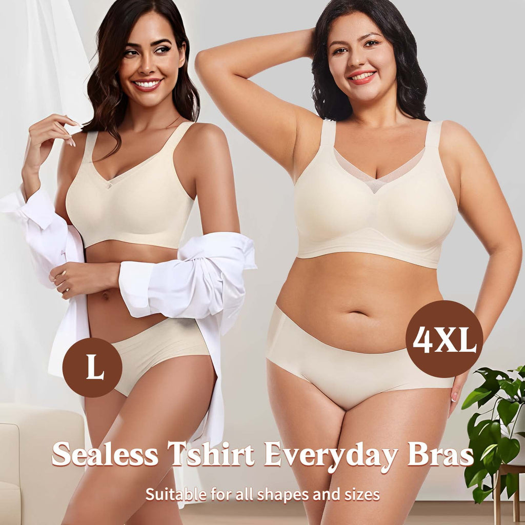 Homlouue Plus Size Bras for Women Sleep Soft Everyday Bra Deep V Mesh Nude Full Coverage Wirefree Bra 2XL