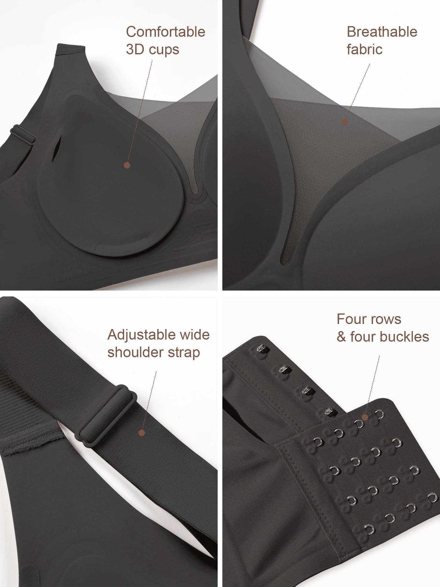 Homlouue Bras for Women Push Up Plus Size Wireless bras Full Coverage Comfortable Deep V Double Mesh Everyday Bra（Black 4XL）