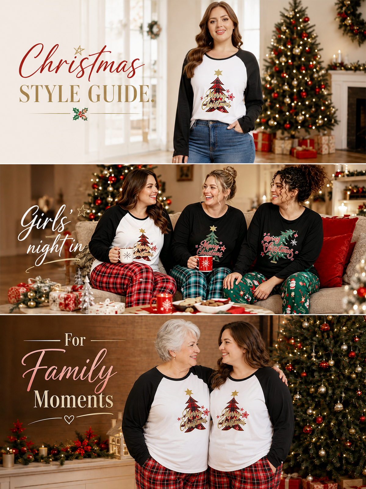 Homlouue Plus Size Christmas Pajamas for Women Two Piece Set Soft Holiday Sleepwear with Pockets Long Sleeve Red Tree Print Top and Plaid Pants 1X