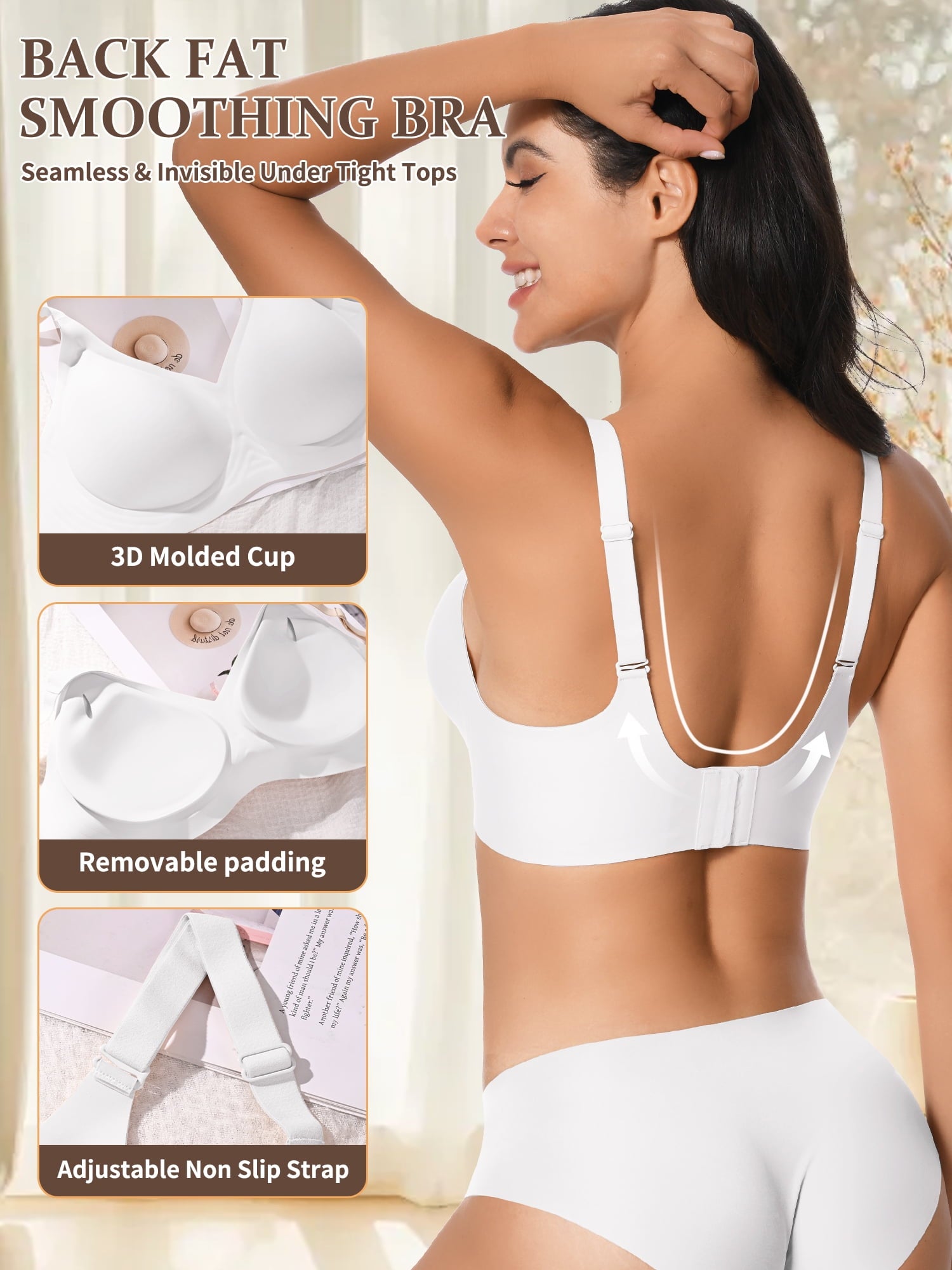 Homlouue Wireless Bras for Women Push Up Deep V Sleep Soft Bra White Full Coverage Everyday Bra 3XL