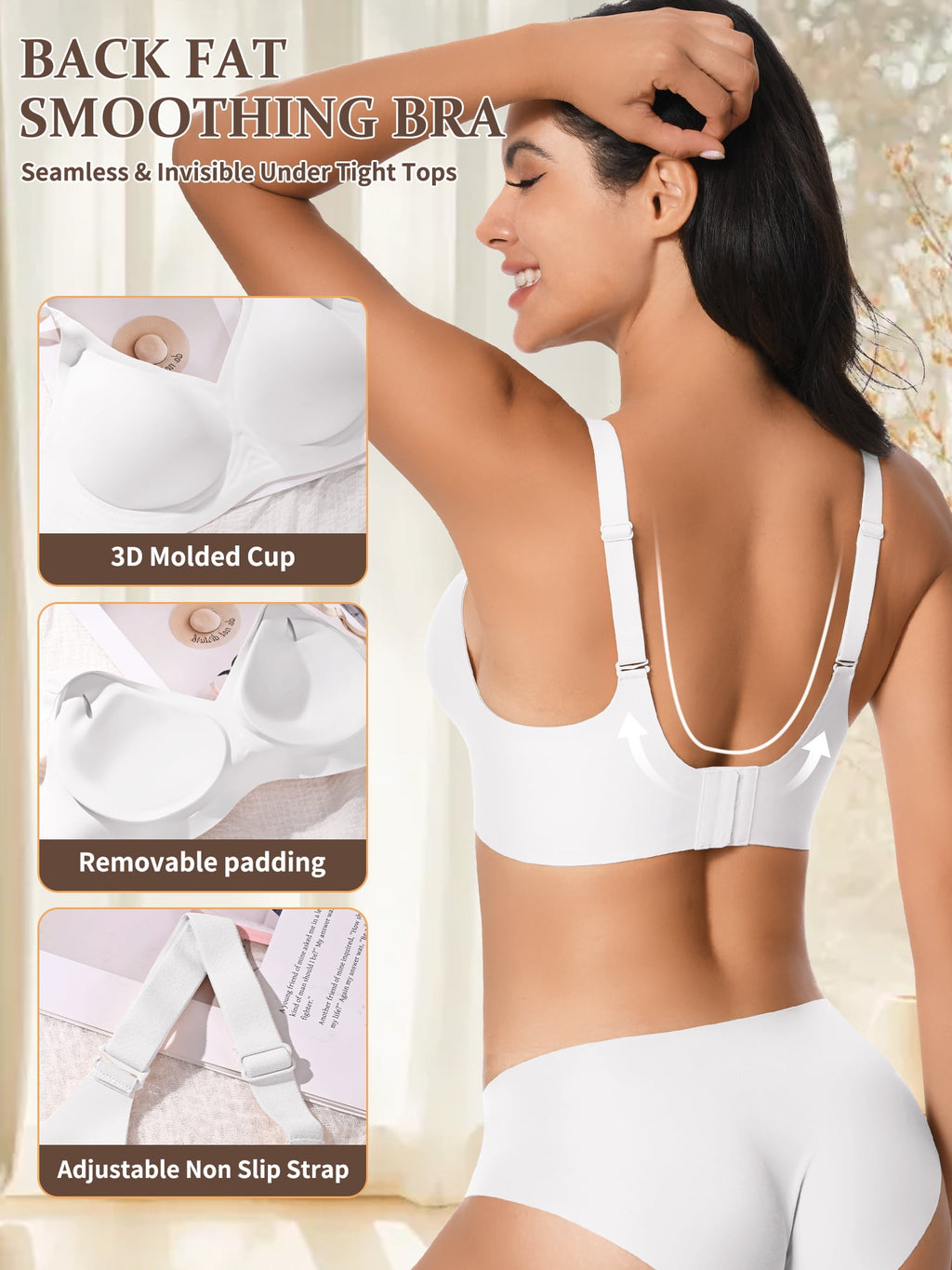 Homlouue Wireless Bras for Women Push Up Deep V Sleep Soft Bra White Full Coverage Everyday Bra L