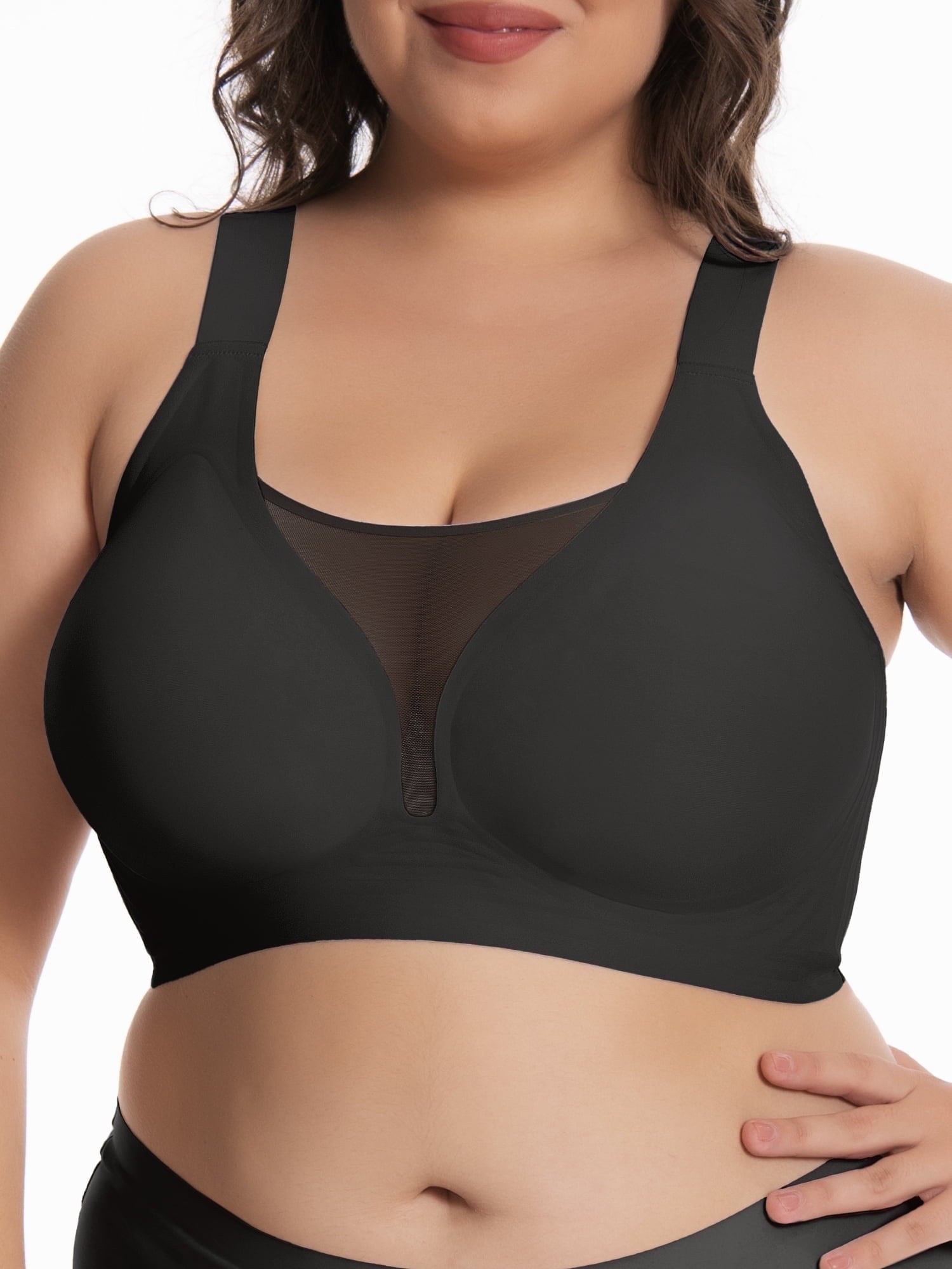 Homlouue Bras for Women Plus Size Push Up Bra Wireless with Support Bras for Women Full Coverage and Lift Deep V Mesh (Nude 4XL)