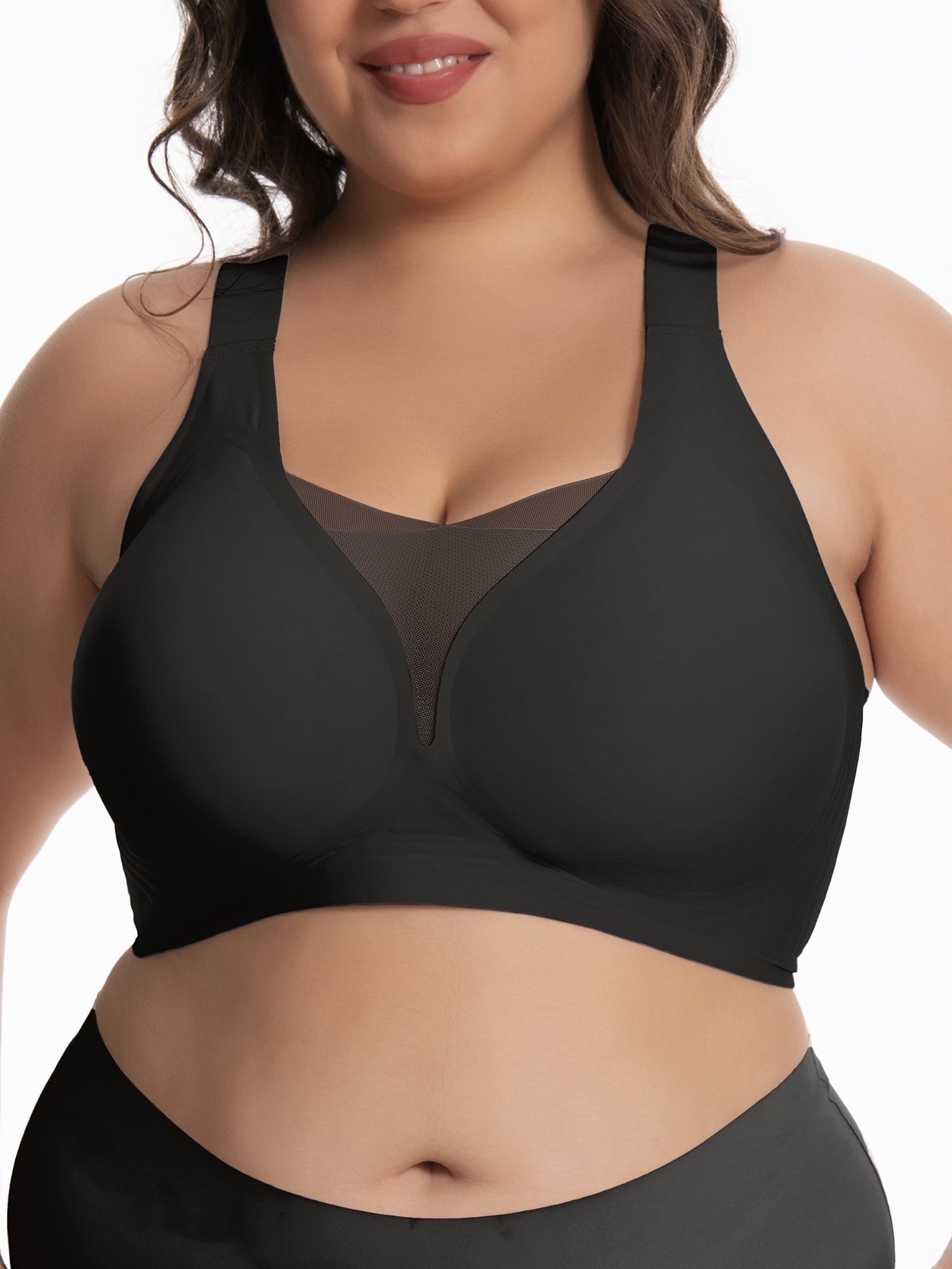 Homlouue Bras for Women Plus Size Push Up Bra Wireless with Support Bras for Women Full Coverage and Lift Deep V Mesh (Black 2XL)