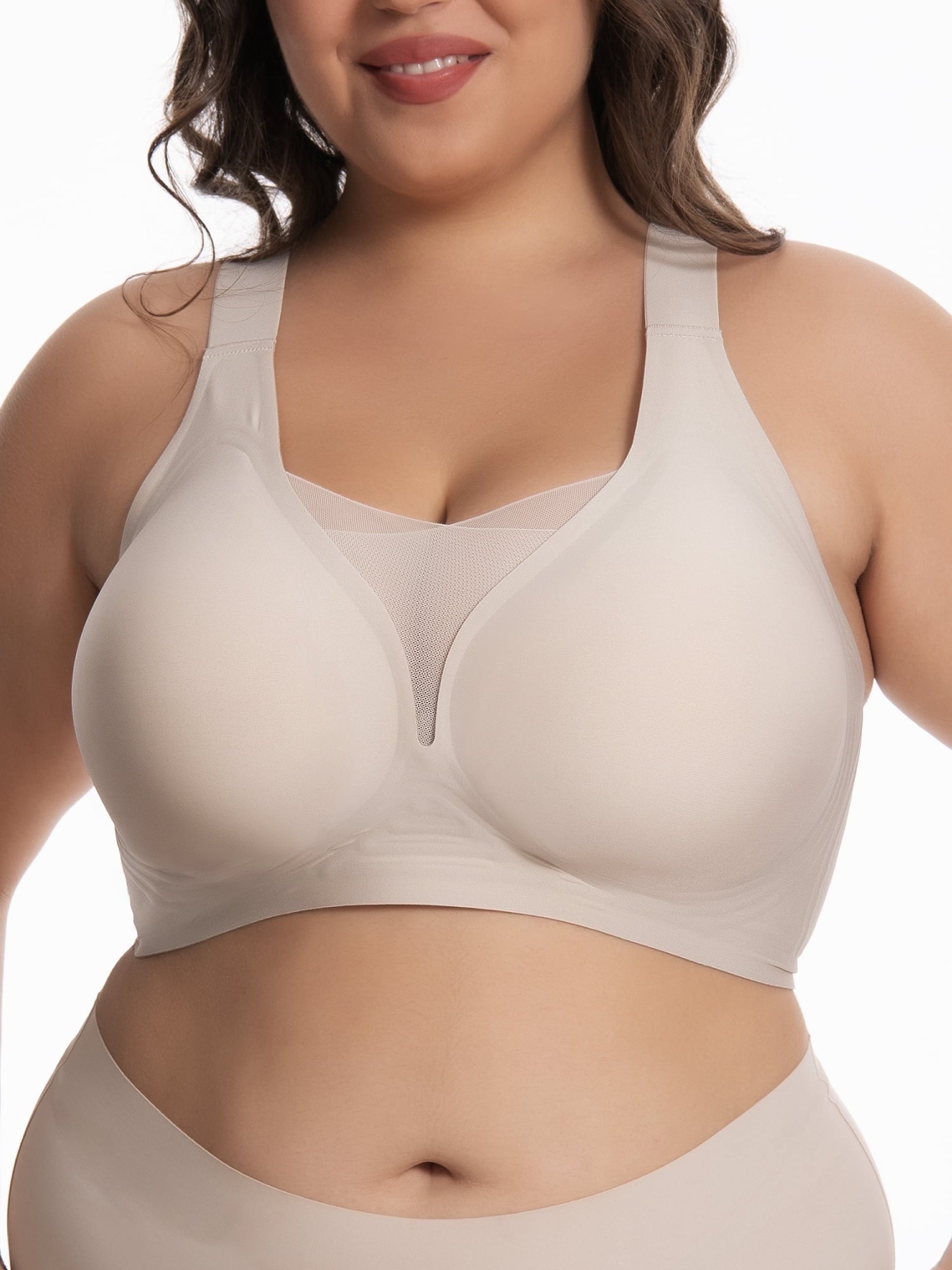 Homlouue Bras for Women Push Up Plus Size Wireless bras Full Coverage Comfortable Deep V Double Mesh Everyday Bra (Nude 2XL)
