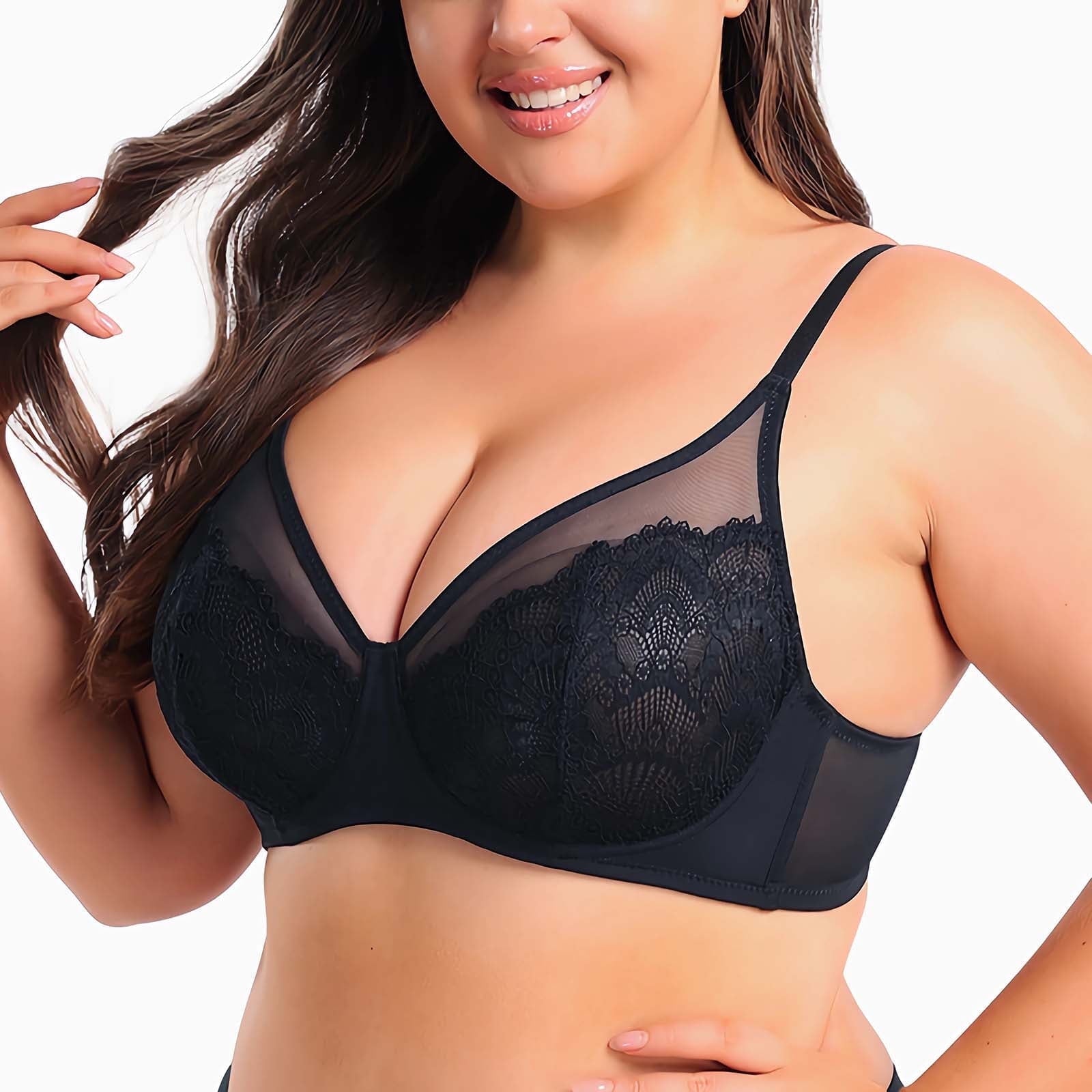 Homlouue Minimizer Bra Underwire Bras for Women Plus Size Full Coverage Lace Support Bra (Black 42E)