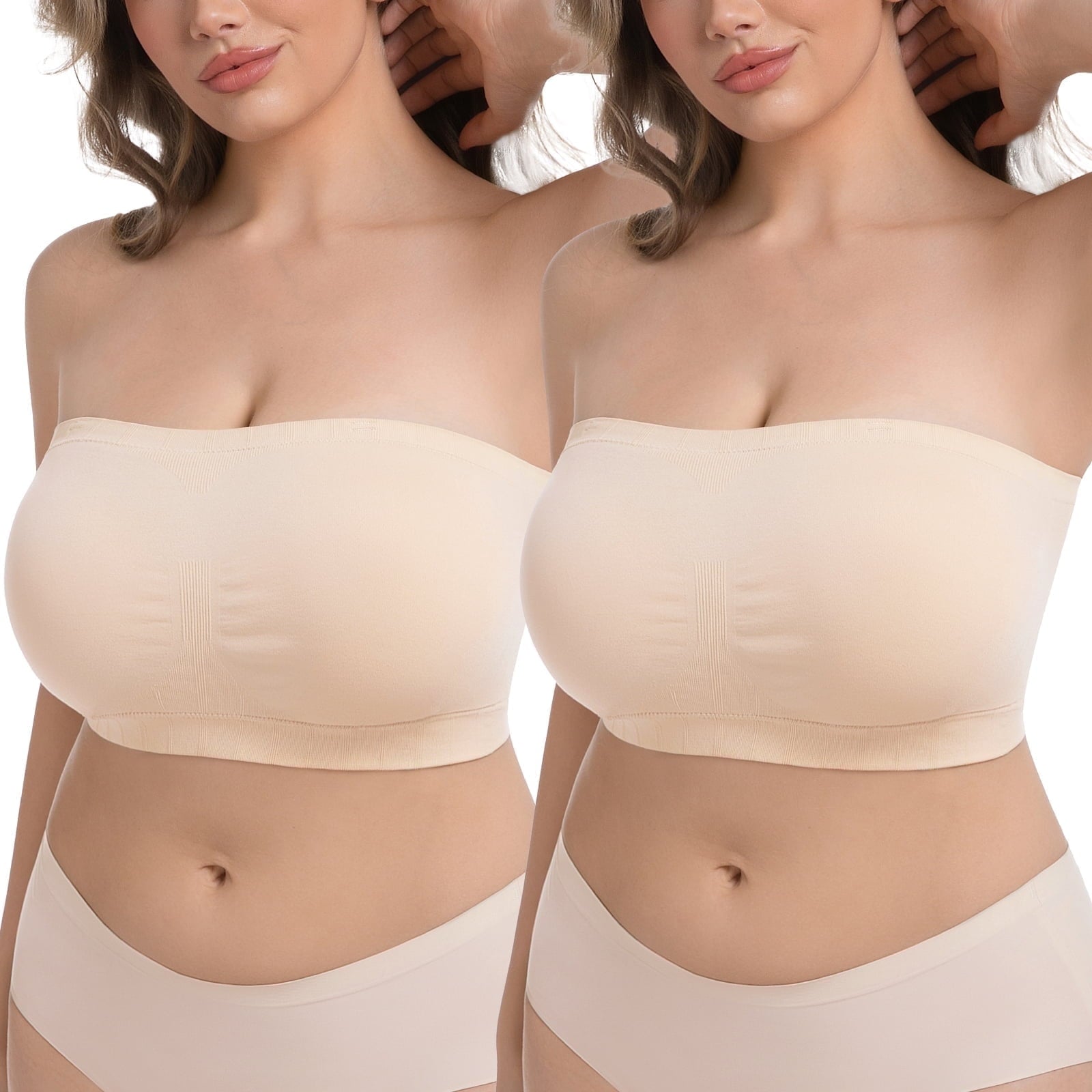 Homlouue Plus Size Strapless Bras for Women,Seamless Non-Slip Comfort Wireless Bandeau Bralette, Free Bra Straps(Black and White,L,2 Pcs)