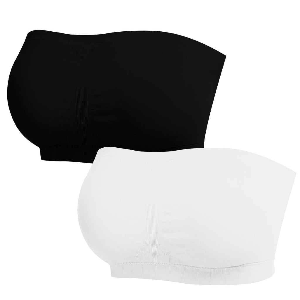 Homlouue Plus Size Strapless Bras for Women,Seamless Non-Slip Comfort Wireless Bandeau Bralette, Free Bra Straps(Black and White,4XL,2 Pcs)