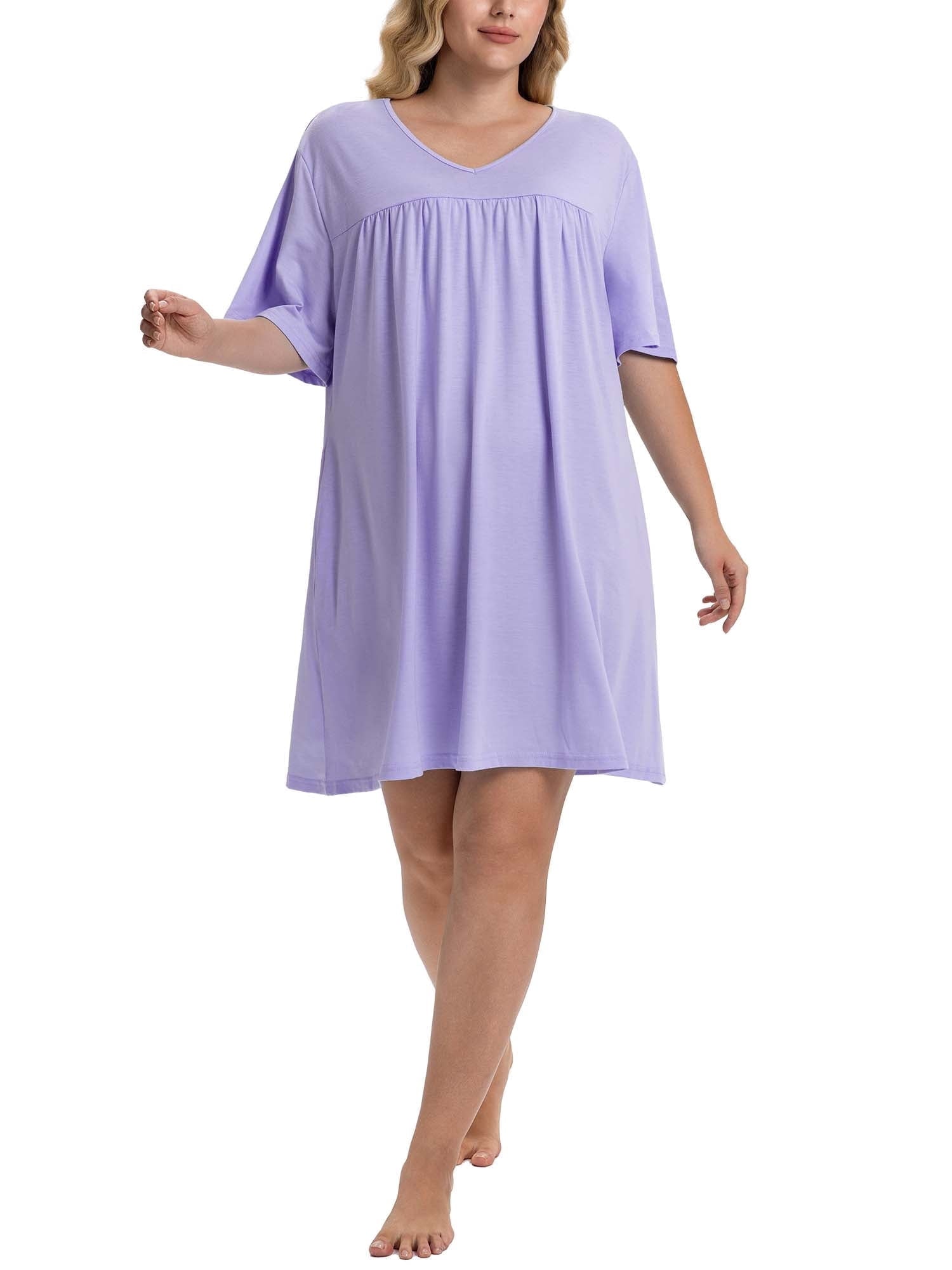 Homlouue Plus Size Nightgowns for Women,V-Neck with Pockets Short Sleeve Sleepwear(4XL,Blue)